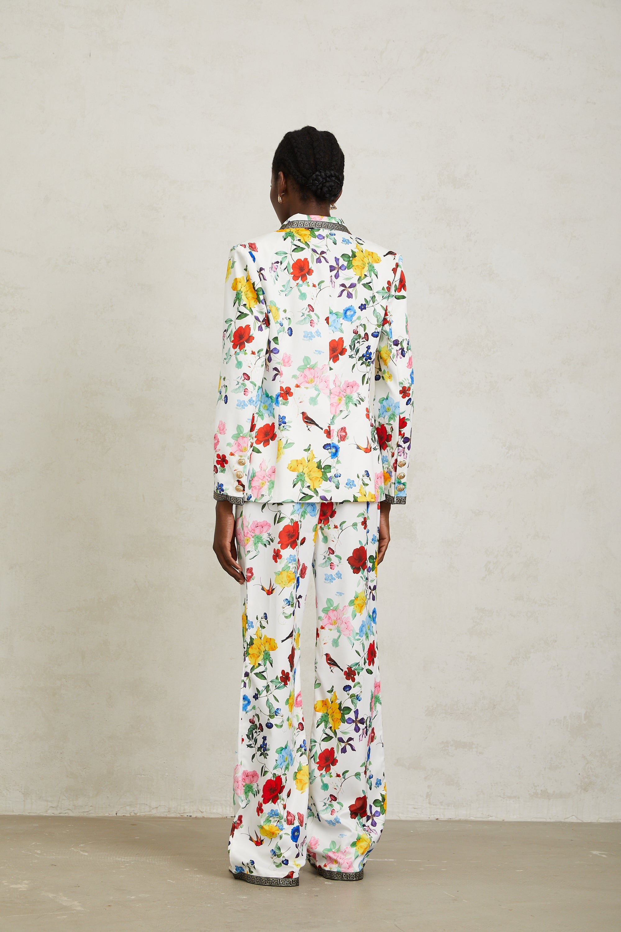 Lucía White Labyrinth Trim Floral Blazer & Trousers Set