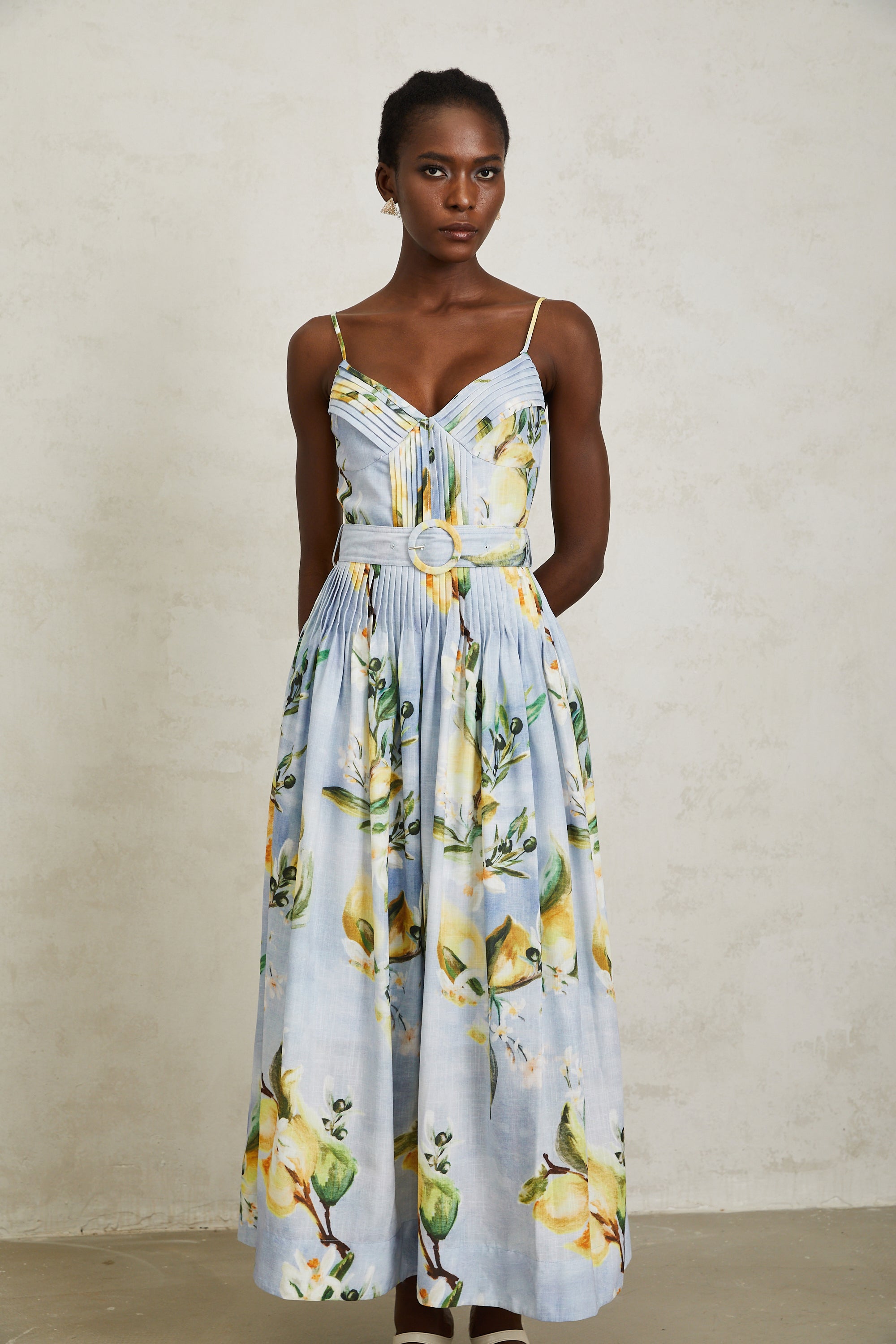 Esmée Blue Cottagecore Pleated Floral Maxi Dress (Final Sale)