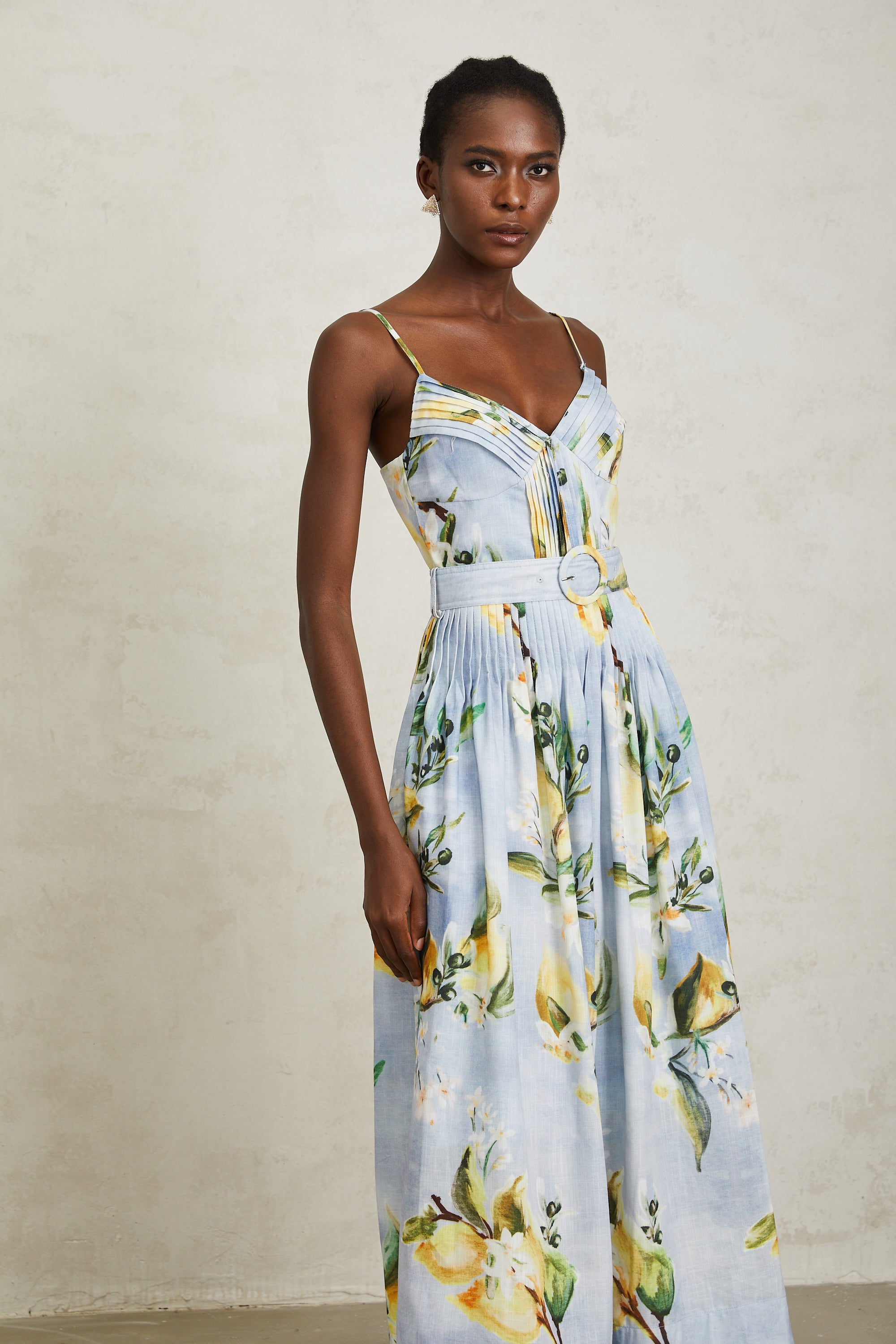Esme Blue Cottagecore Pleated Floral Maxi Dress