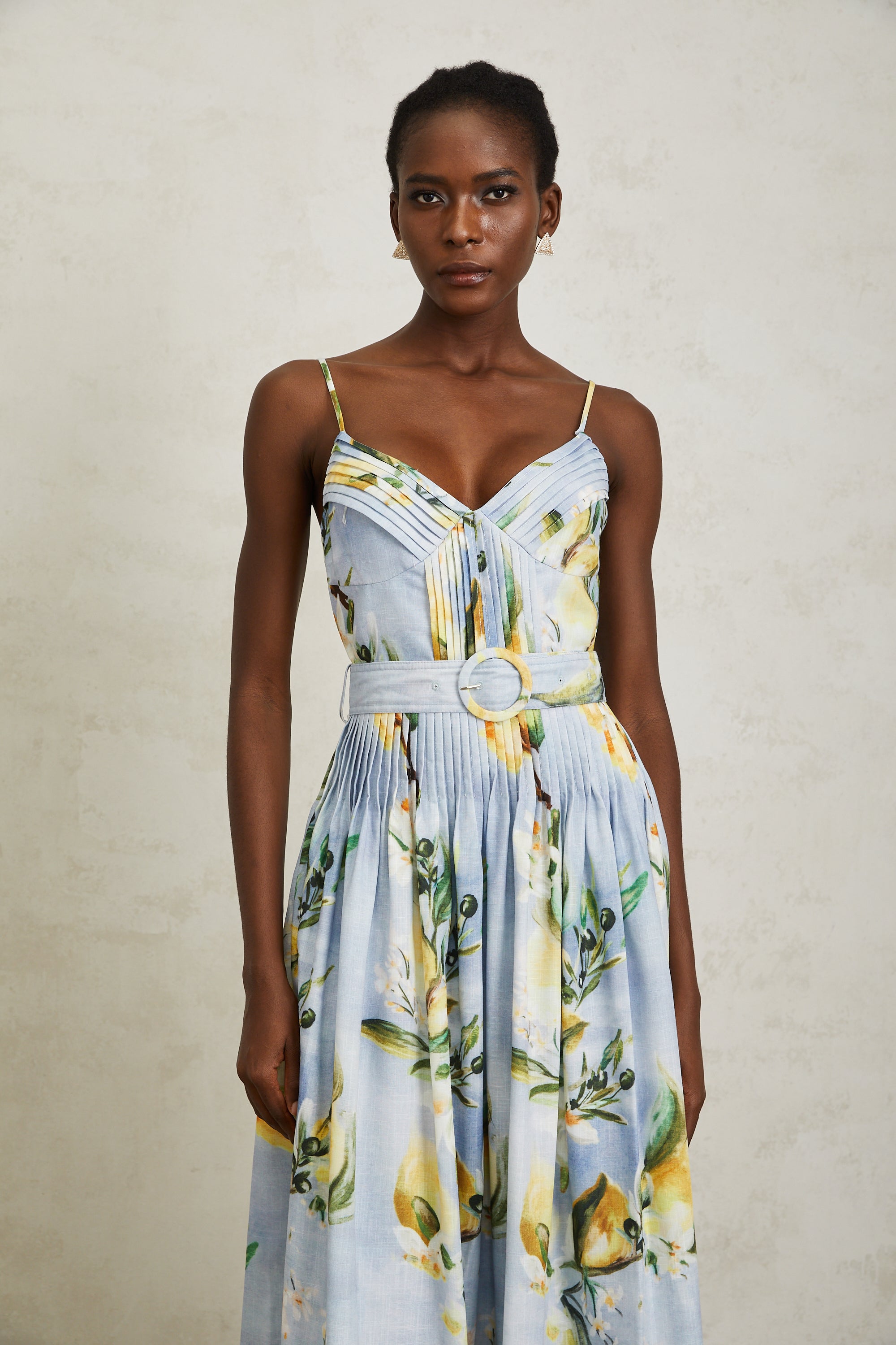 Esme Blue Cottagecore Pleated Floral Maxi Dress