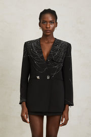 Nolwenn Black Web Pattern Rhinestone Blazer - black