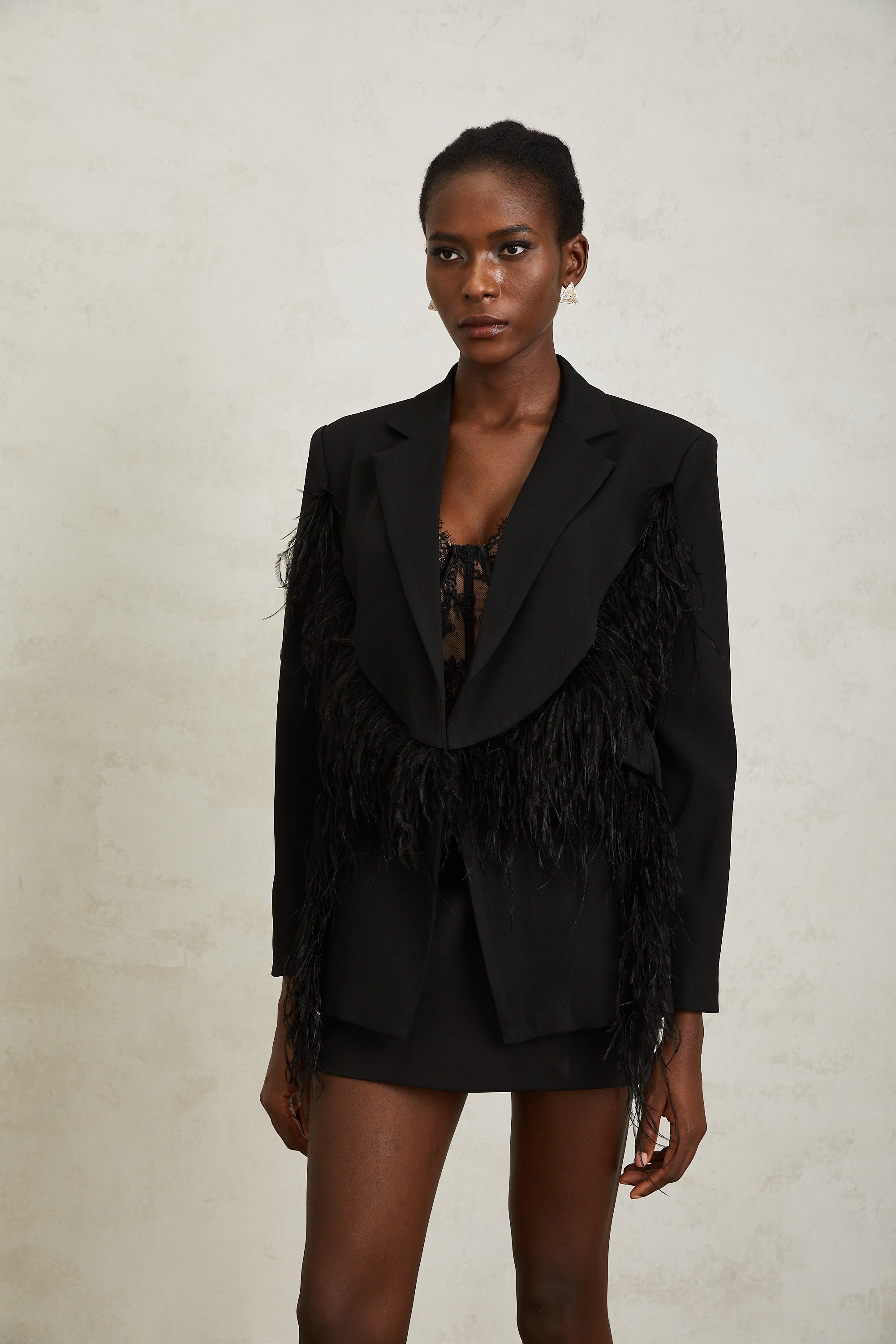 Jimena Black Feather Panel Blazer