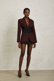 Noémie Burgundy Corset Panelled Blazer
