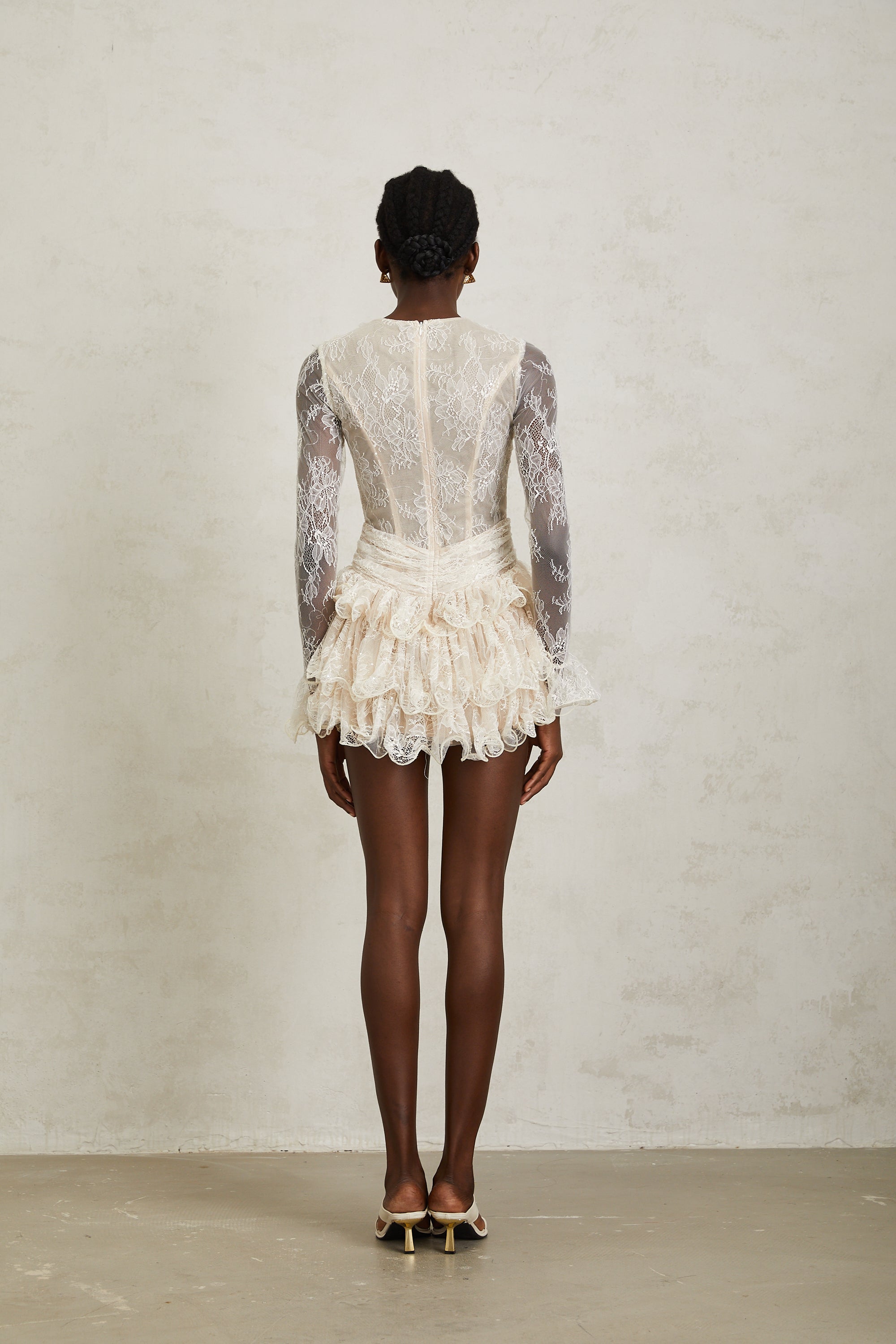 Baptistine White Floral Lace Tiered Mini Dress
