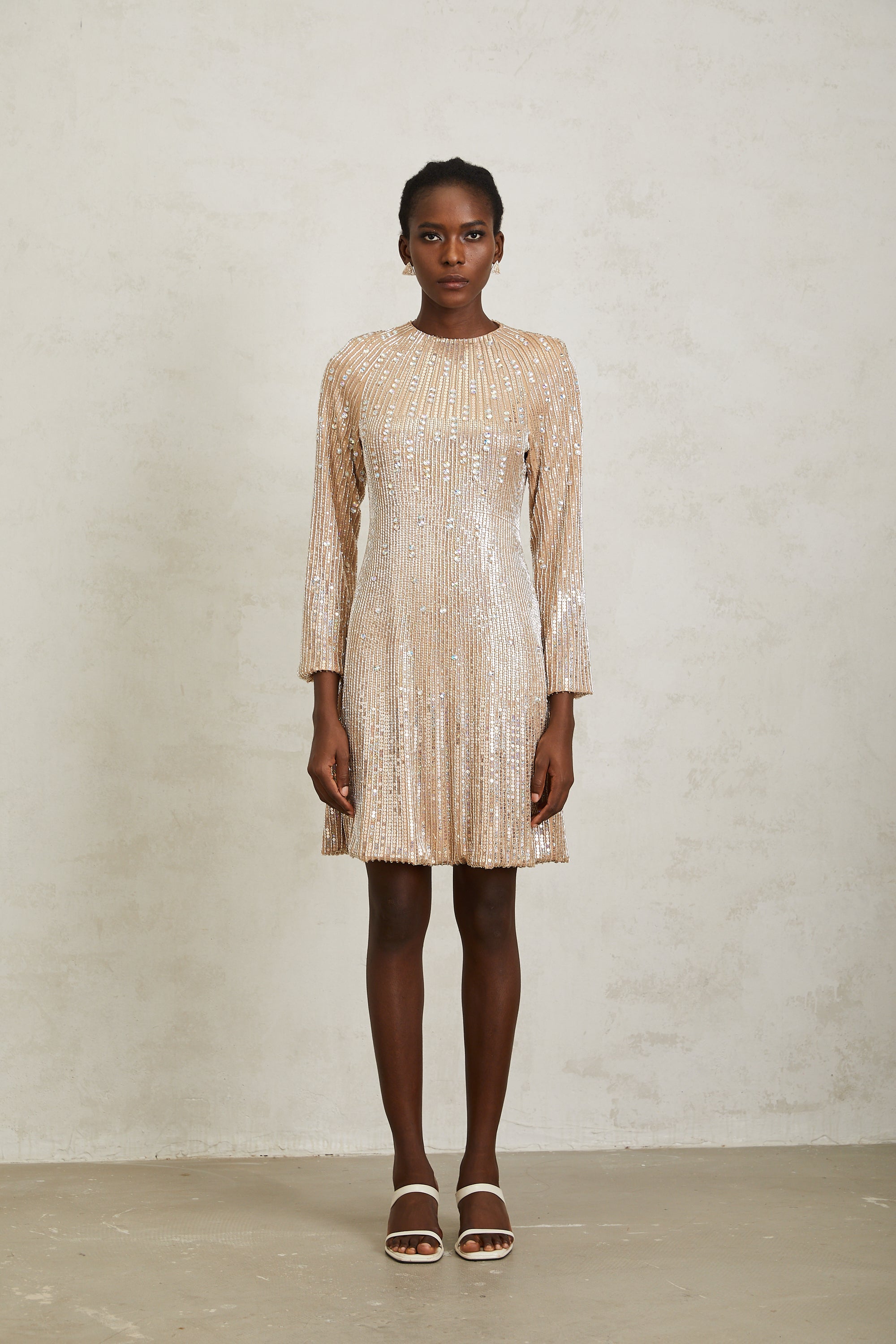 Concha Neutral Sequined Mini Dress
