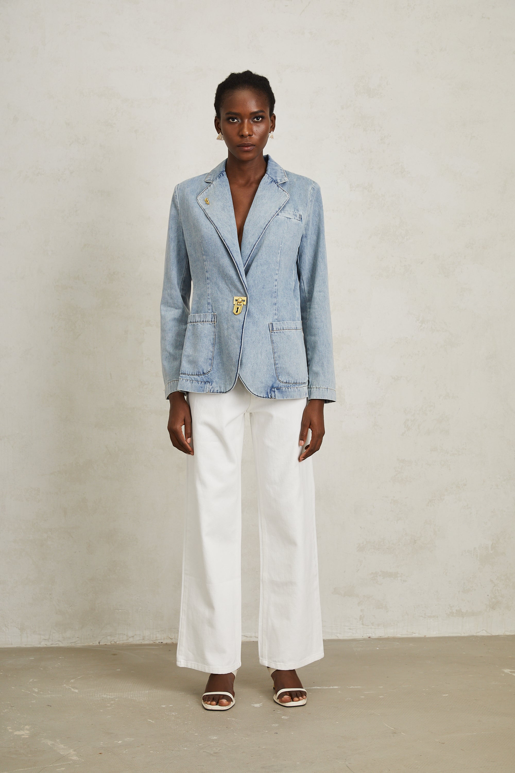 Léonide Blue Lock Detail Denim Blazer