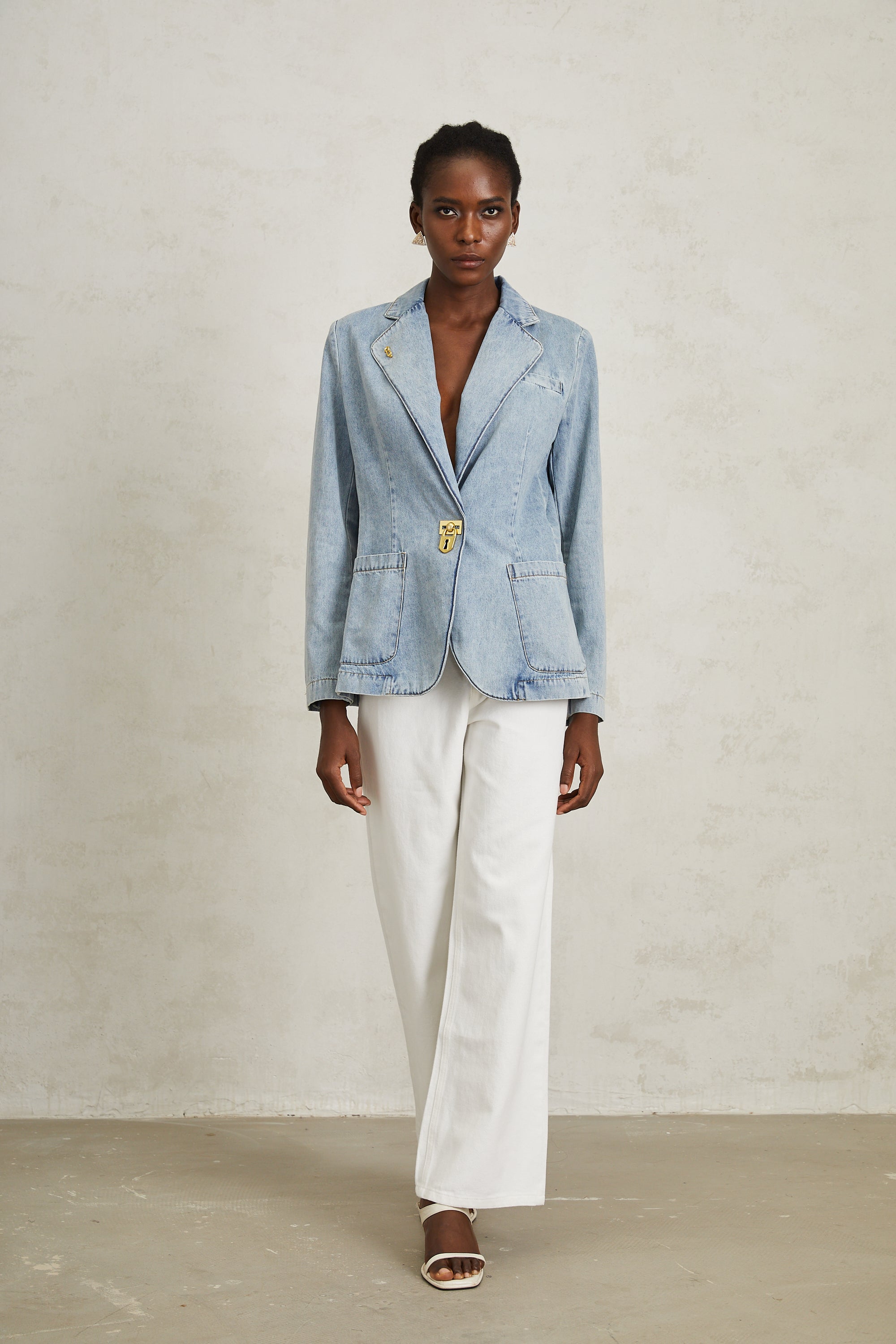 Léonide Blue Lock Detail Denim Blazer