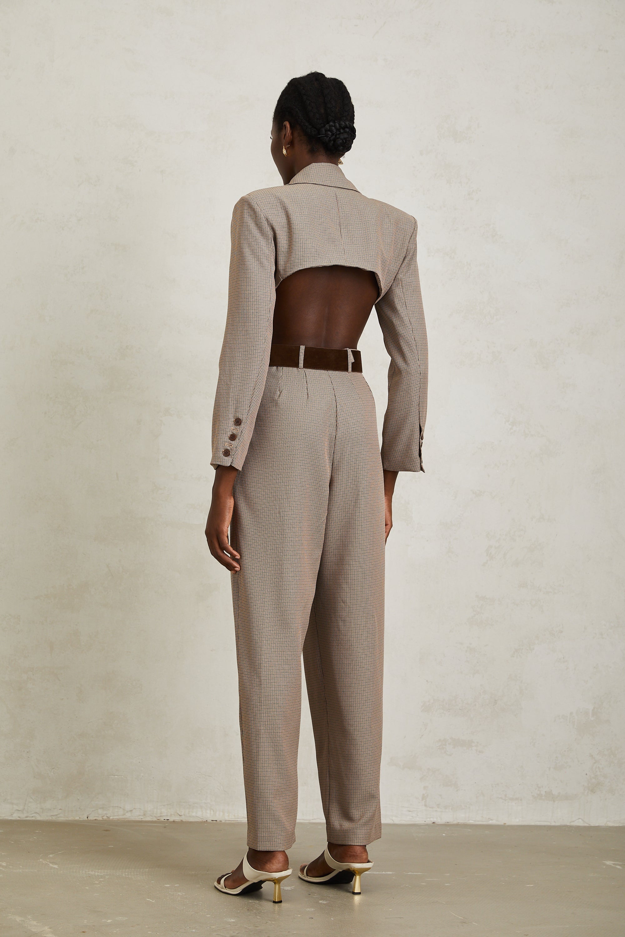 Cayetana Khaki Cut Out Houndstooth Jumpsuit
