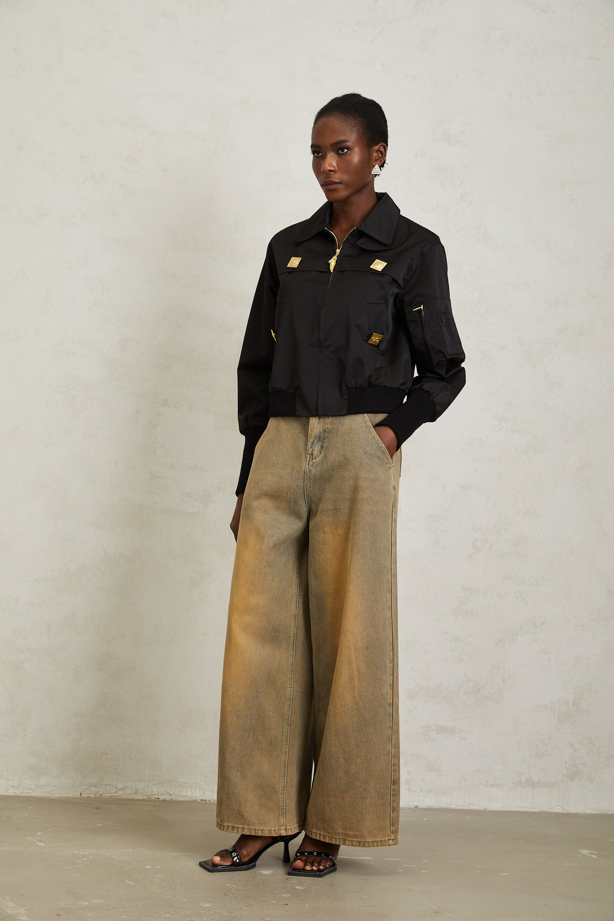 Nanette Black Zip Up Bomber Jacket