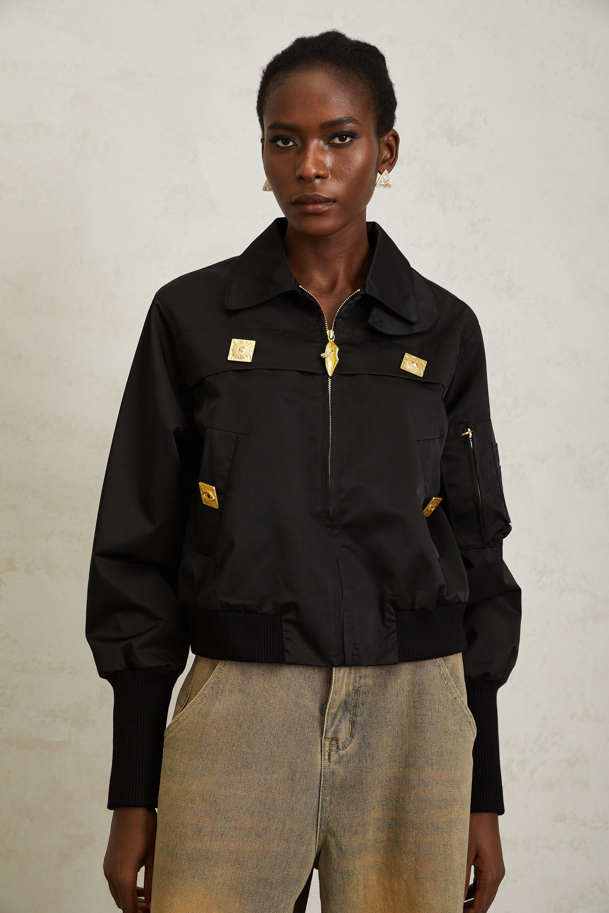 Nanette Black Zip Up Bomber Jacket