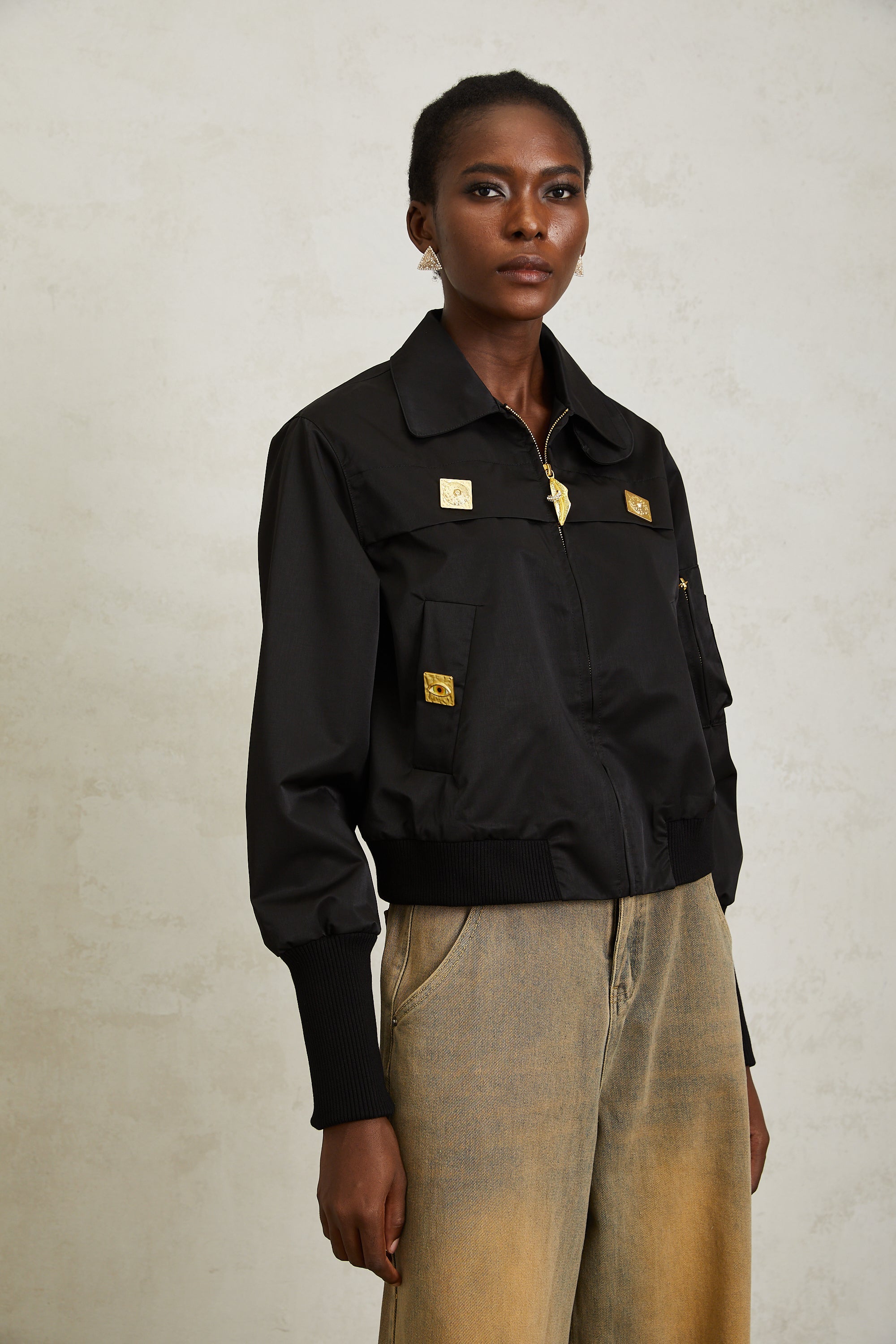 Nanette Black Zip Up Bomber Jacket