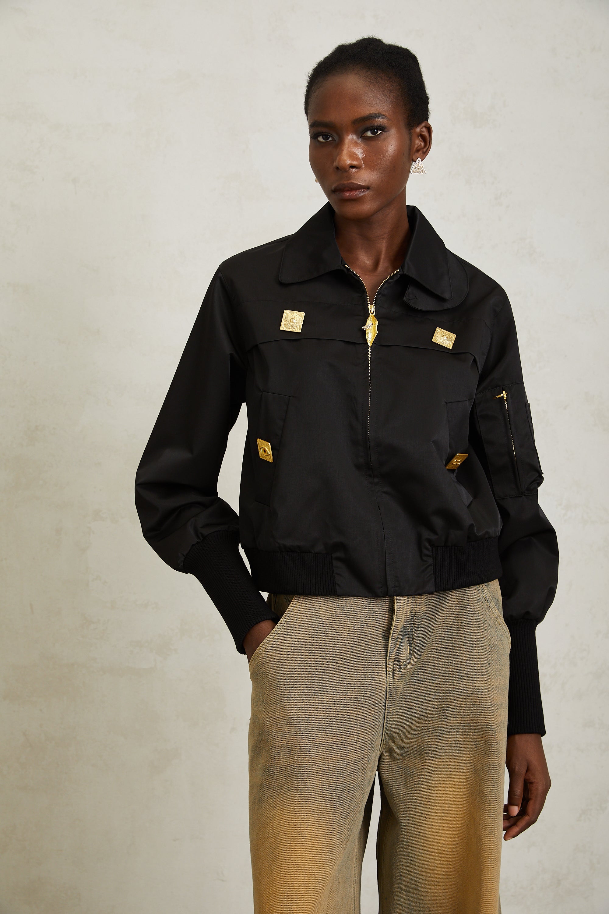 Nanette Black Zip Up Bomber Jacket