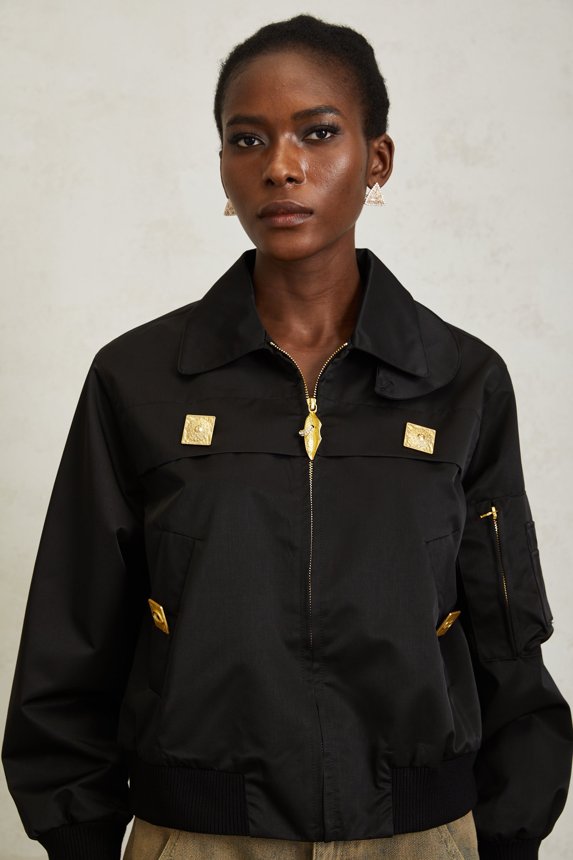 Nanette Black Zip Up Bomber Jacket