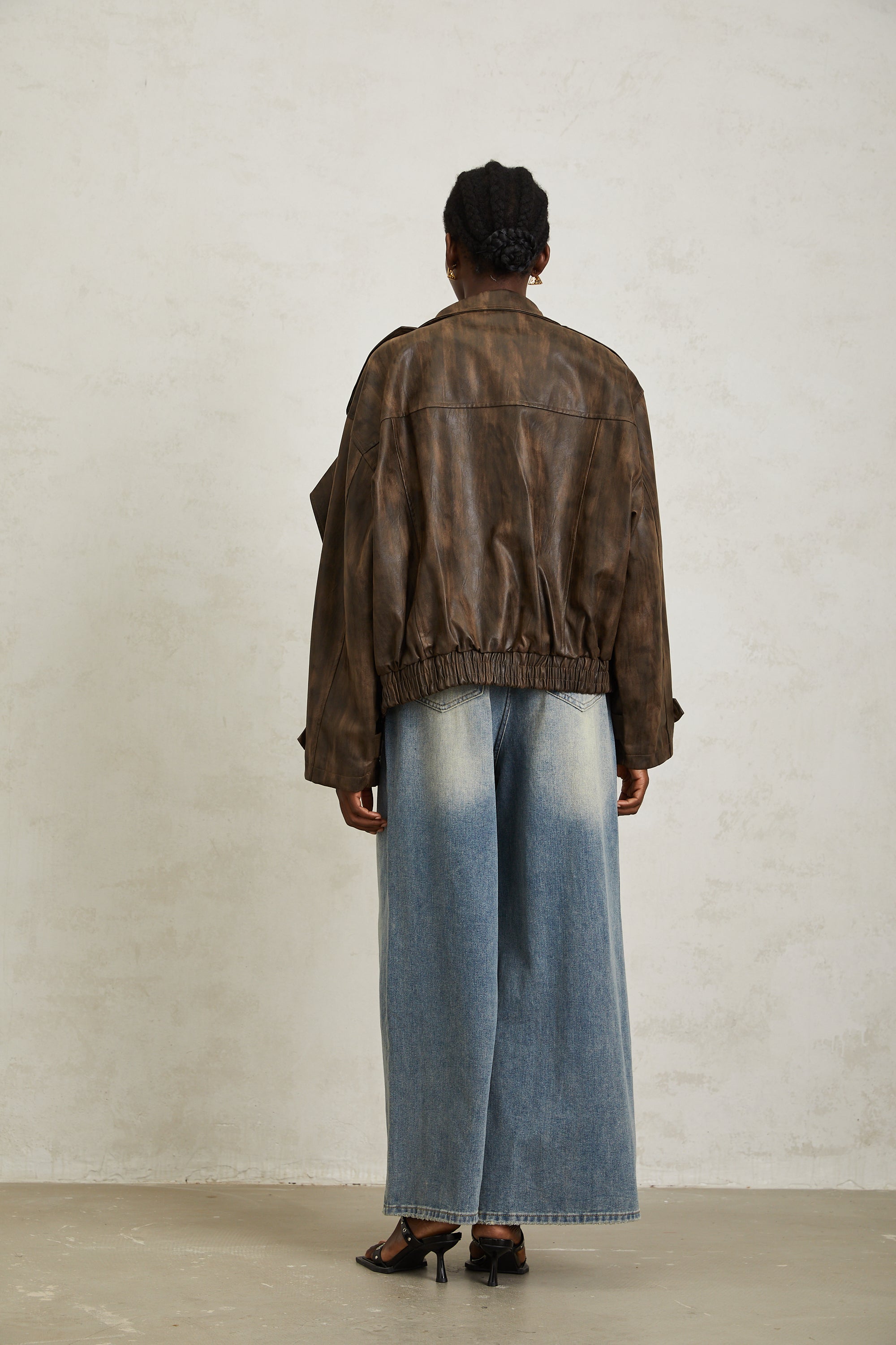 Manon Brown Tie-Dye Leather Biker Jacket
