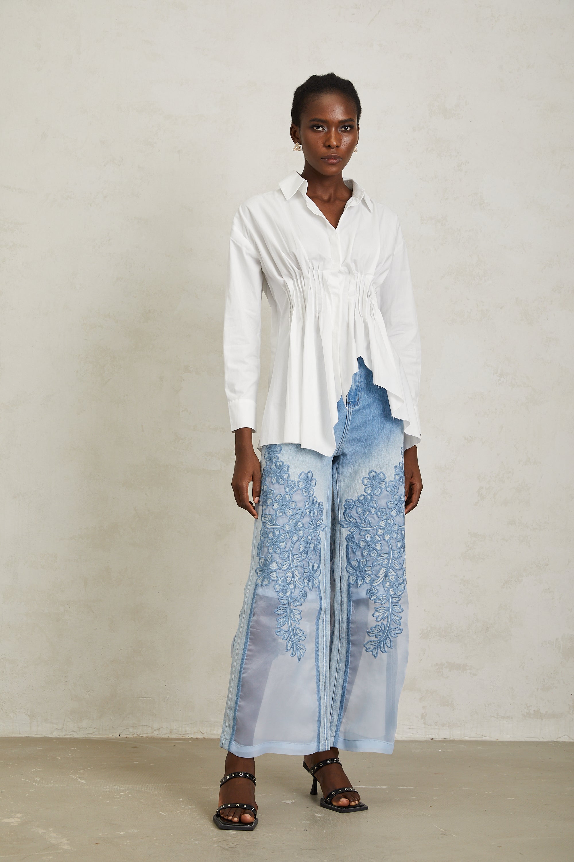 Valentina White Asymmetrical Pleated Shirt