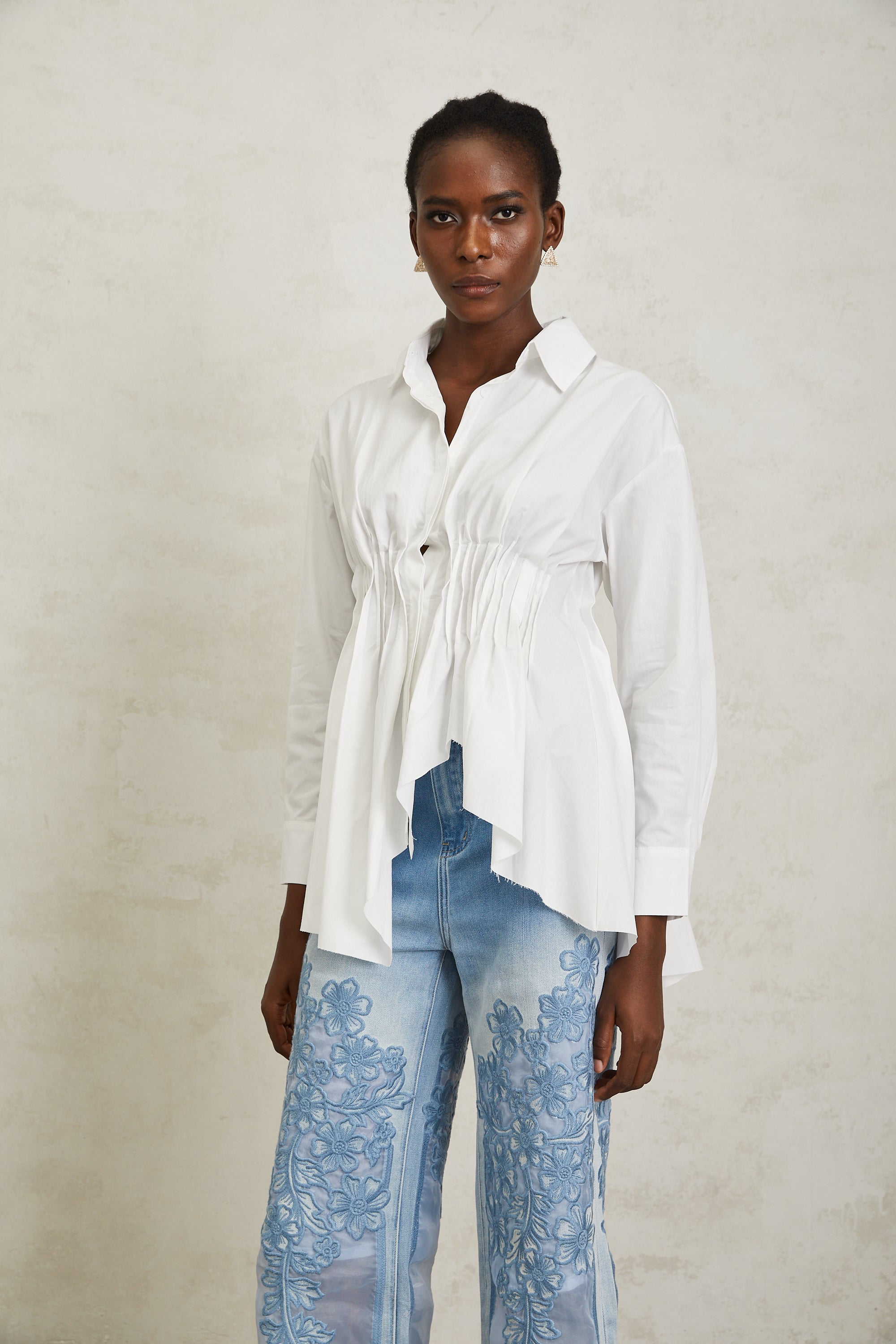 Valentina White Asymmetrical Pleated Shirt