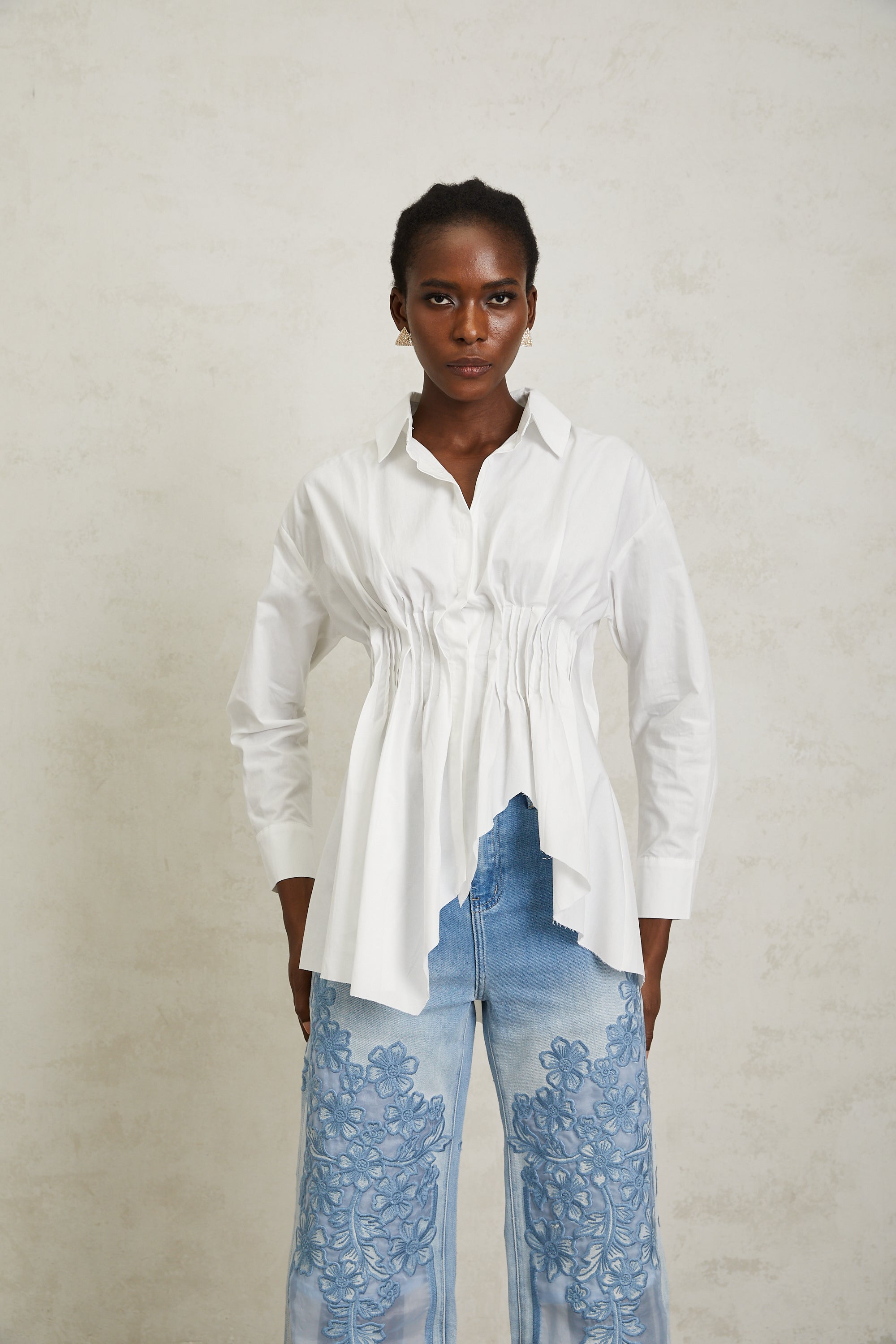 Valentina White Asymmetrical Pleated Shirt