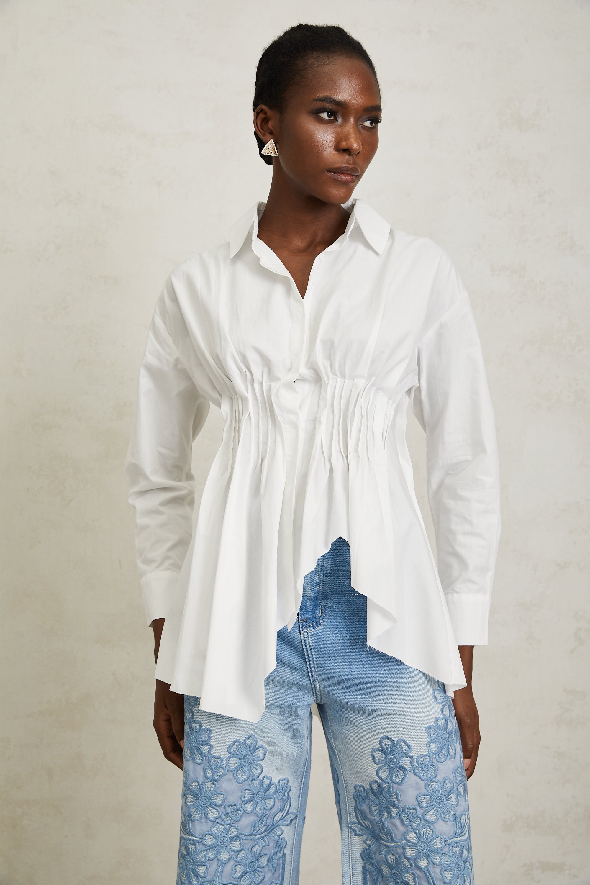 Valentina White Asymmetrical Pleated Shirt