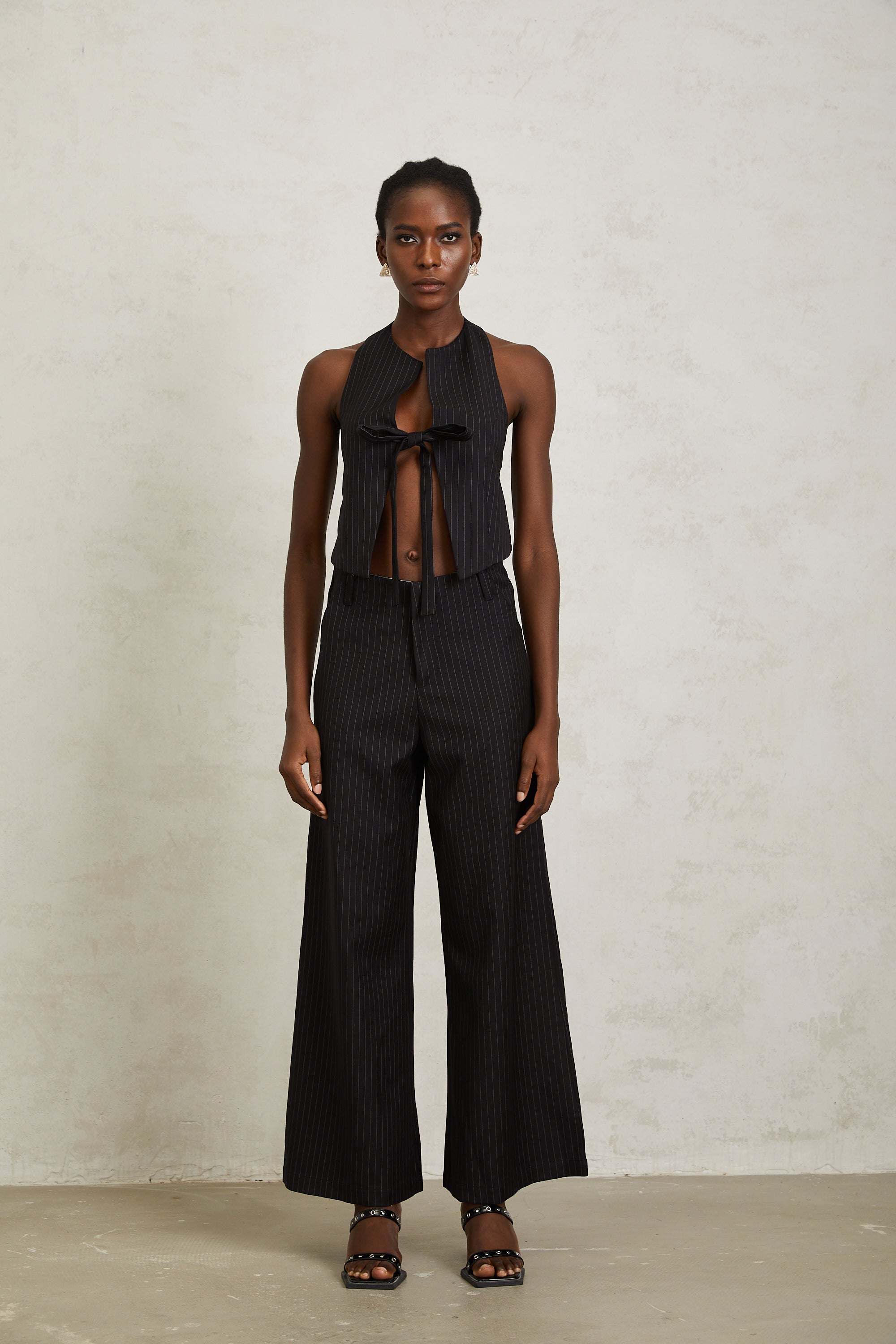 Octavie Black Vertical Striped Top & Trousers Set