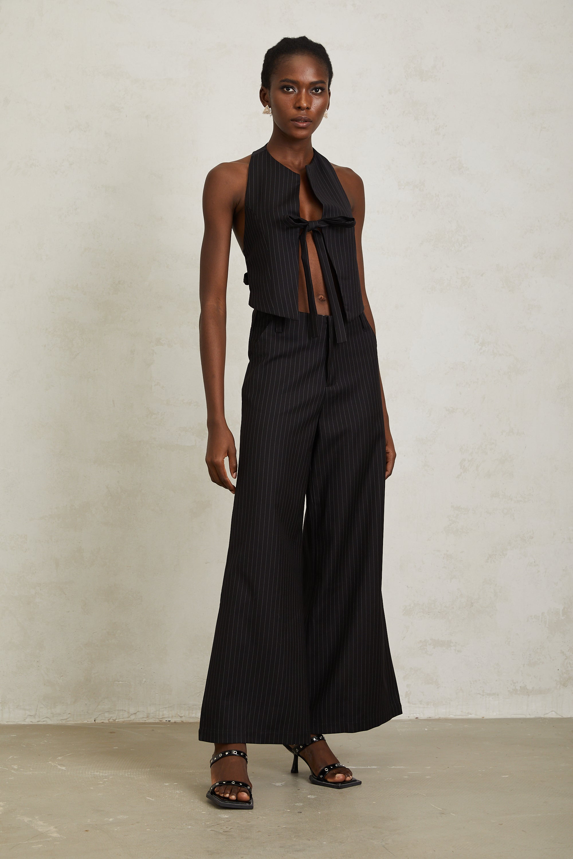 Octavie Black Vertical Striped Top & Trousers Set