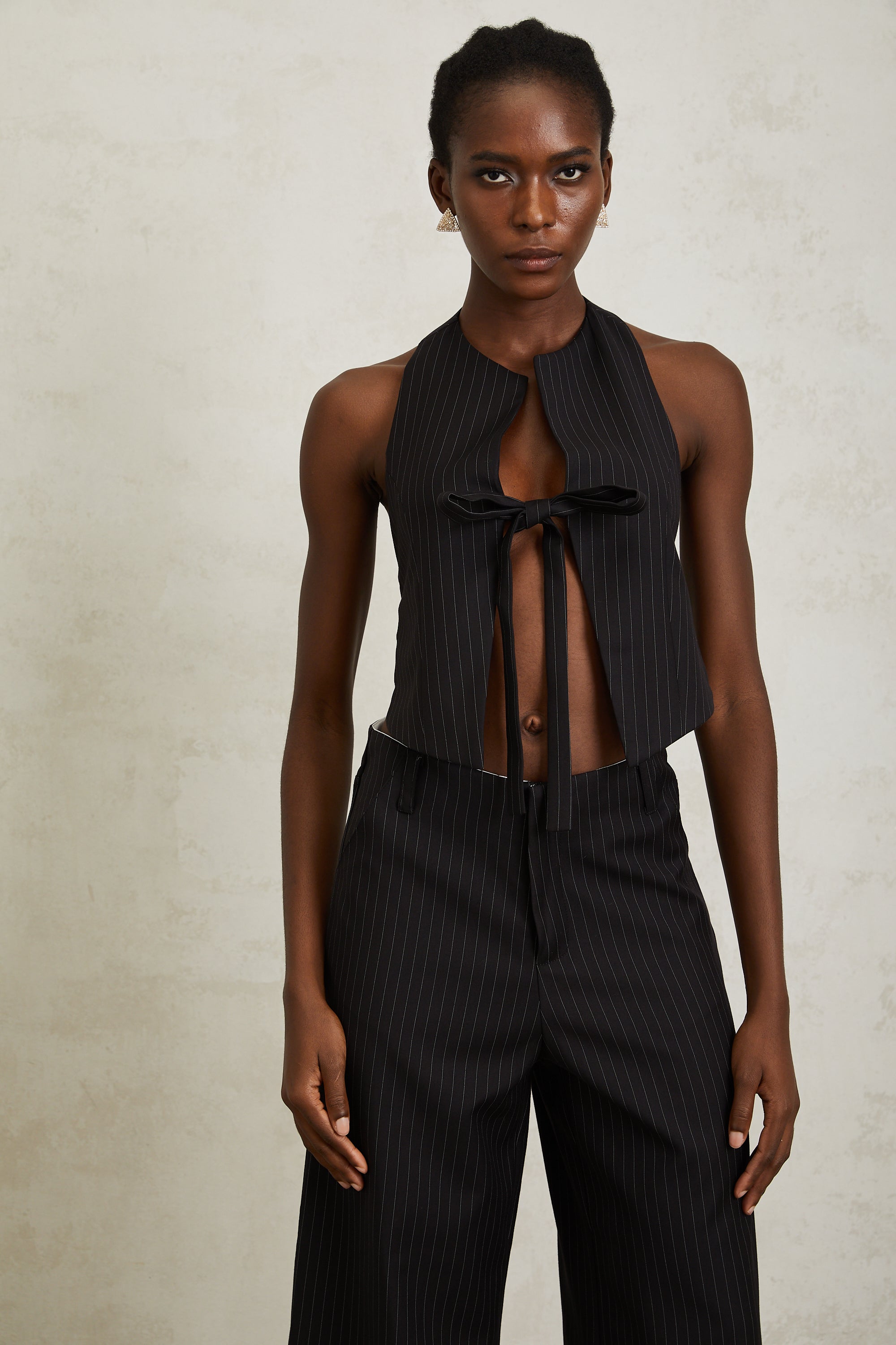 Octavie Black Vertical Striped Top & Trousers Set