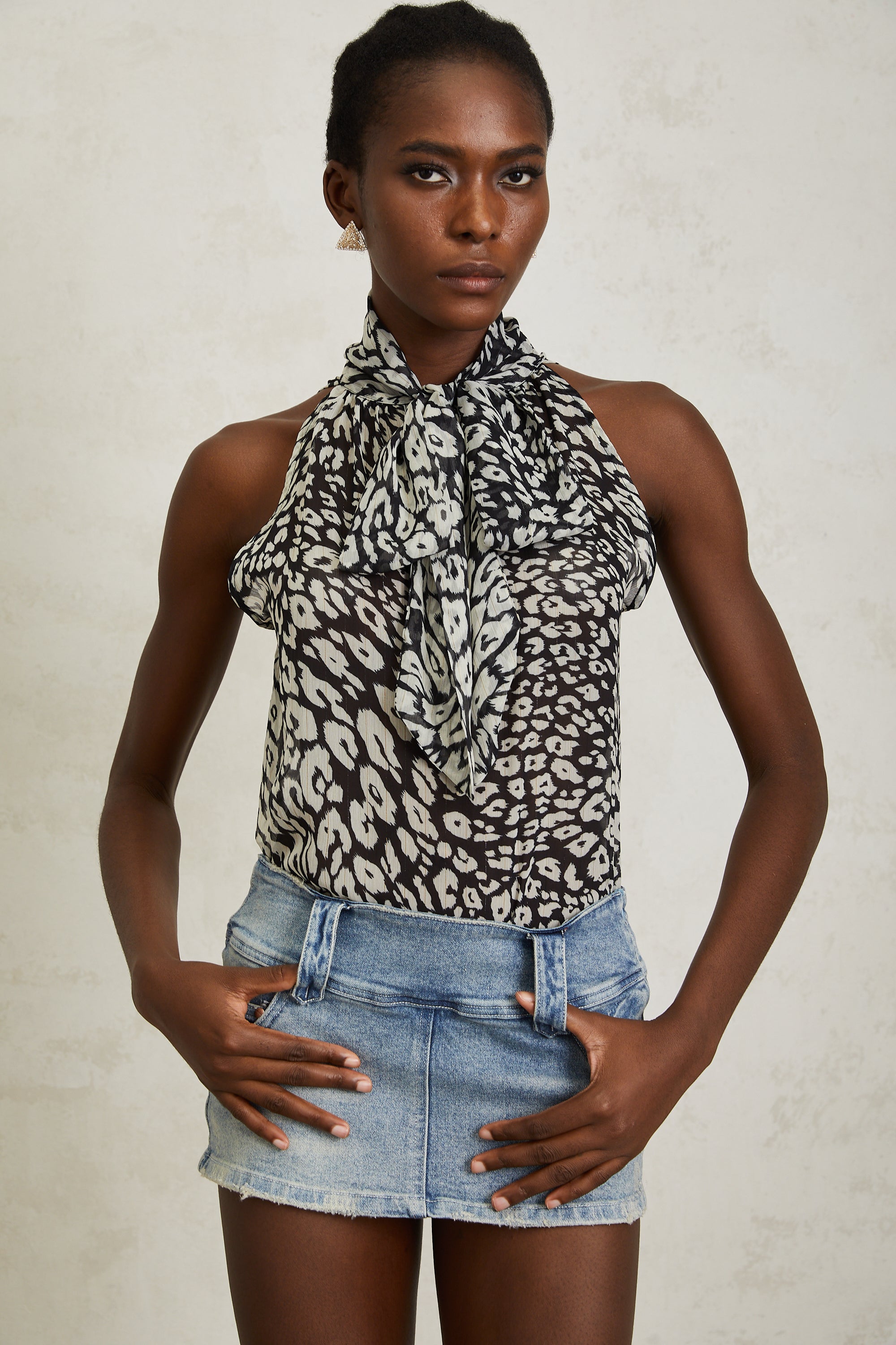 Bérénice Black Leopard Print Chiffon Top