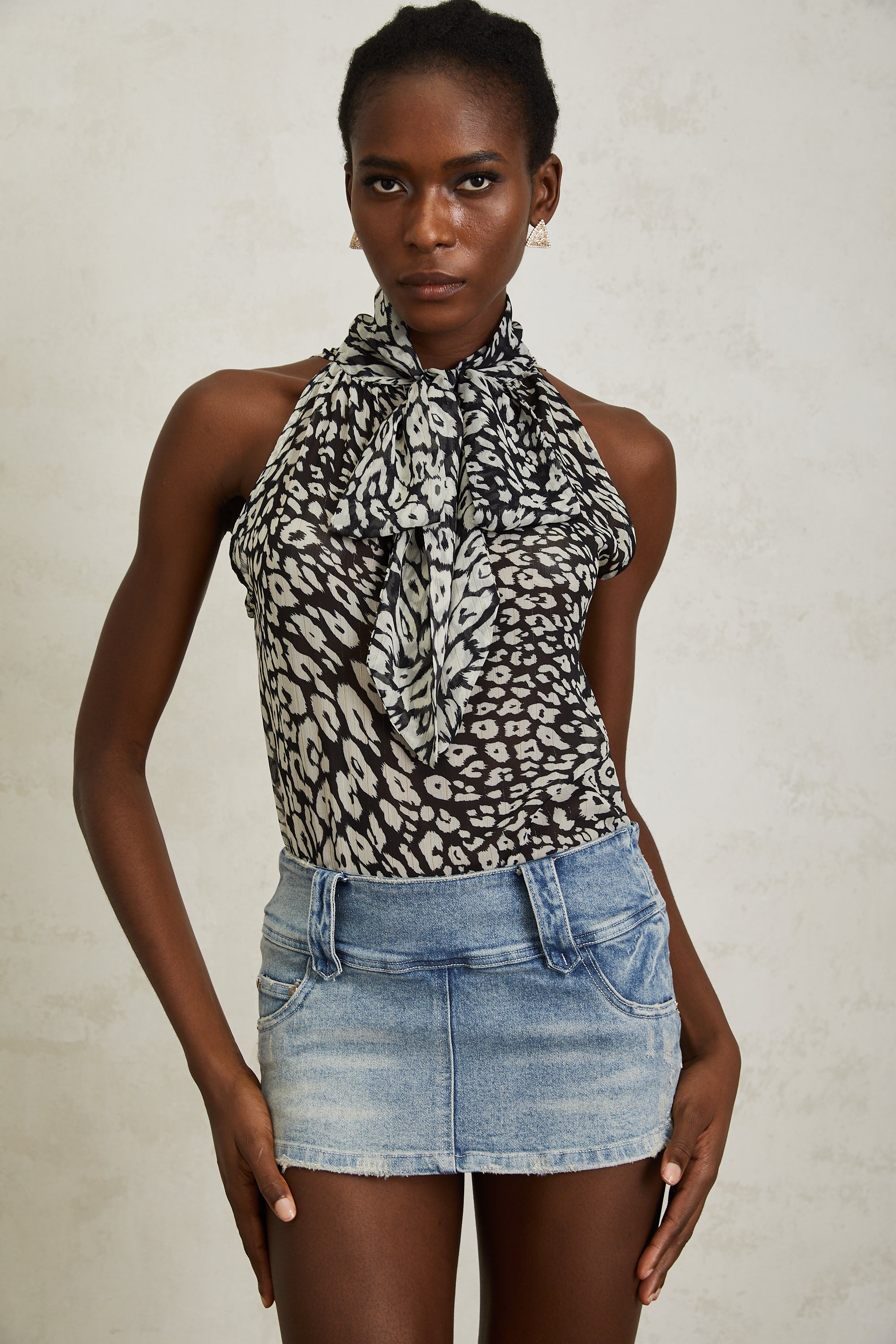 Bérénice Black Leopard Print Chiffon Top