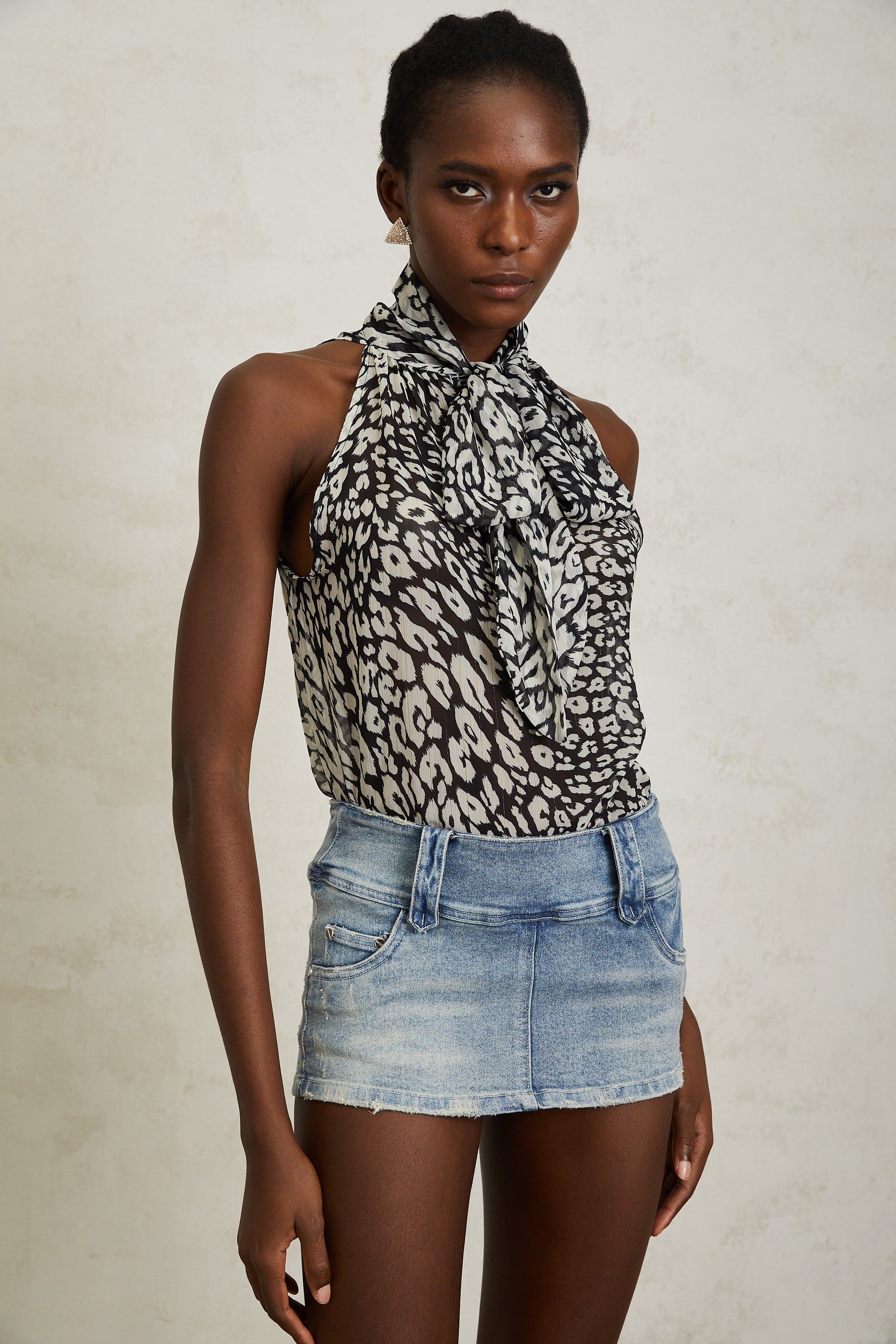 Bérénice Black Leopard Print Chiffon Top