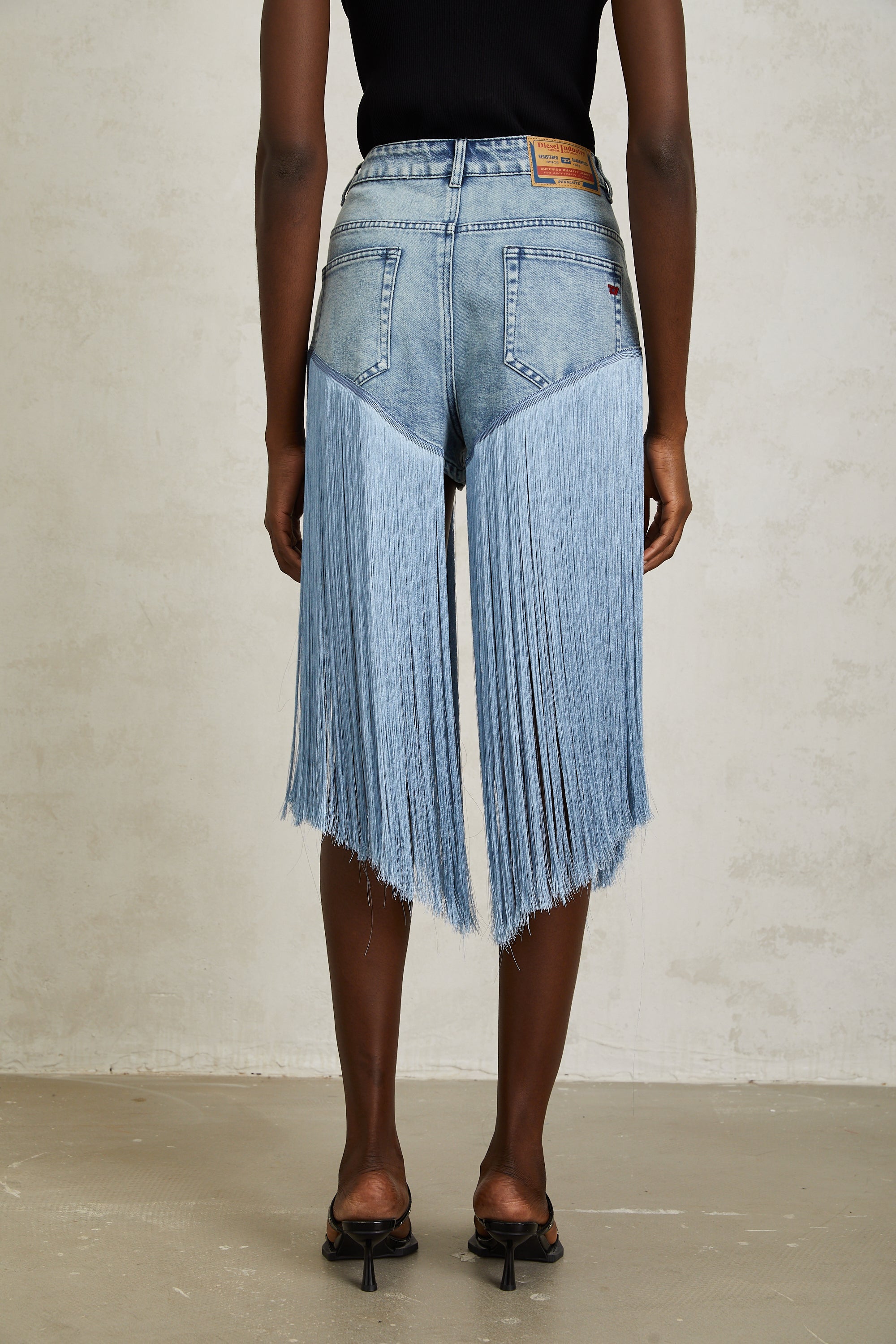 Martina Blue Fringed Panel Denim Shorts