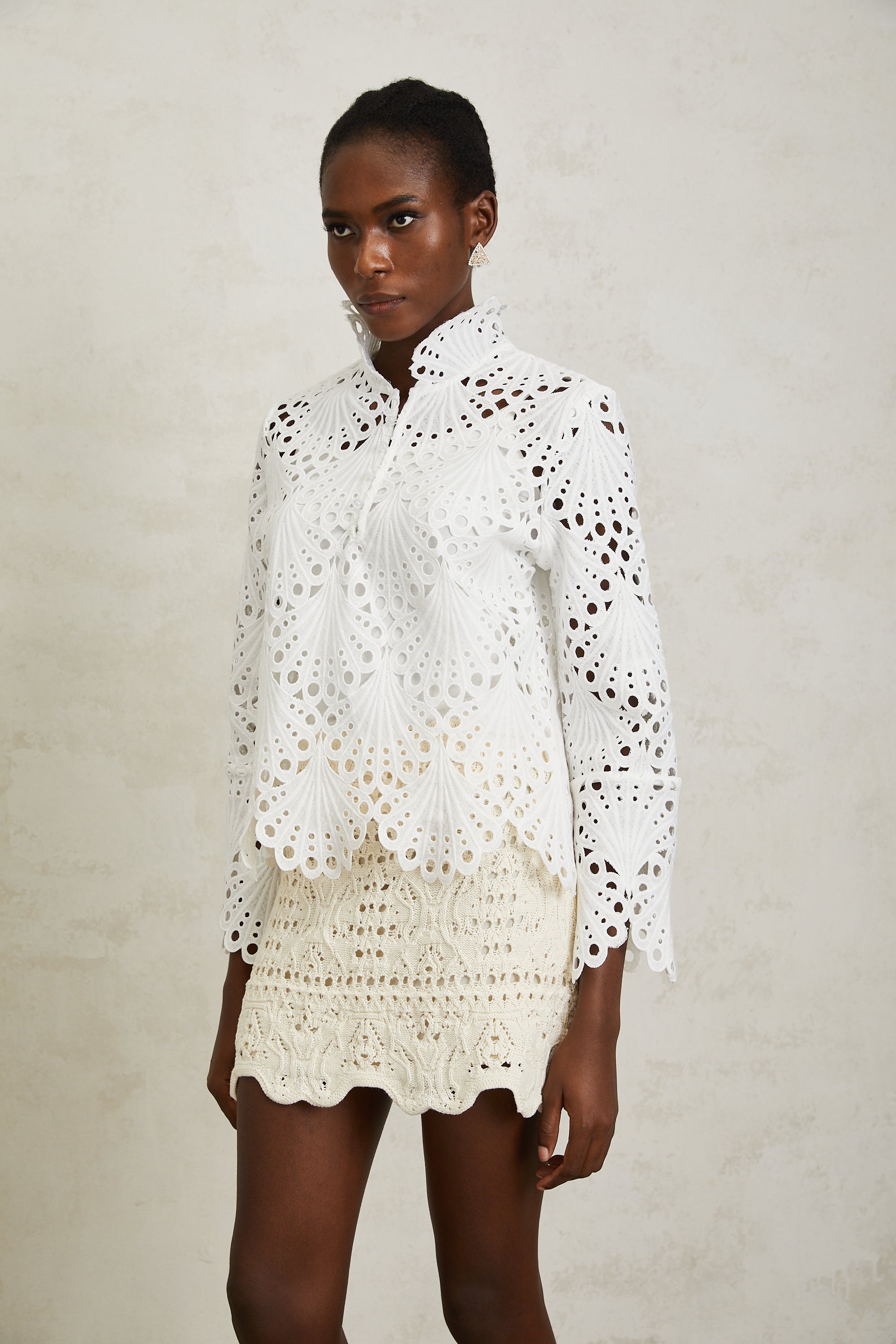 Wilhelmine White Corded Lace Blouse