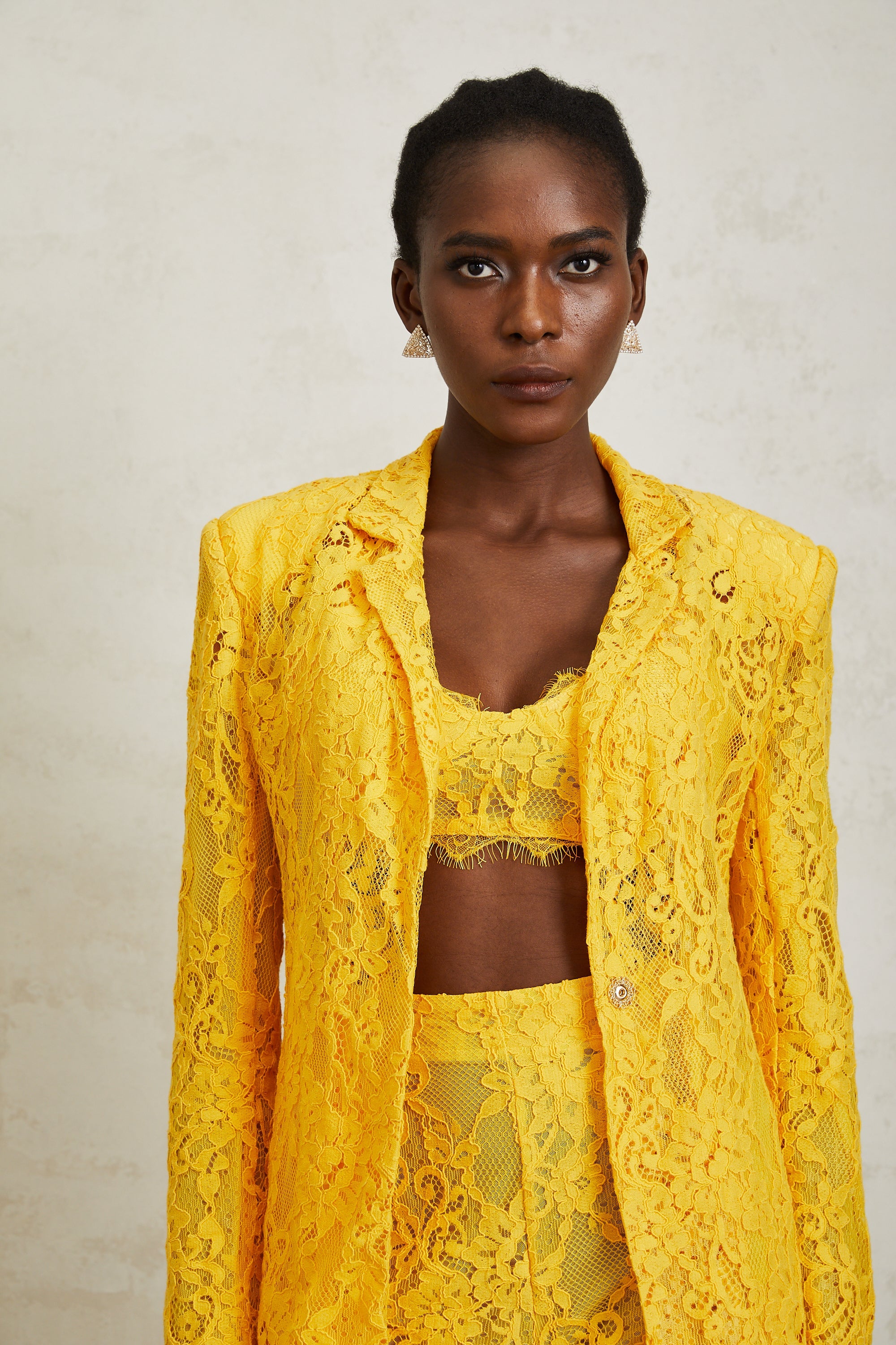 Géraldine Yellow Frayed Floral Lace Matching Set