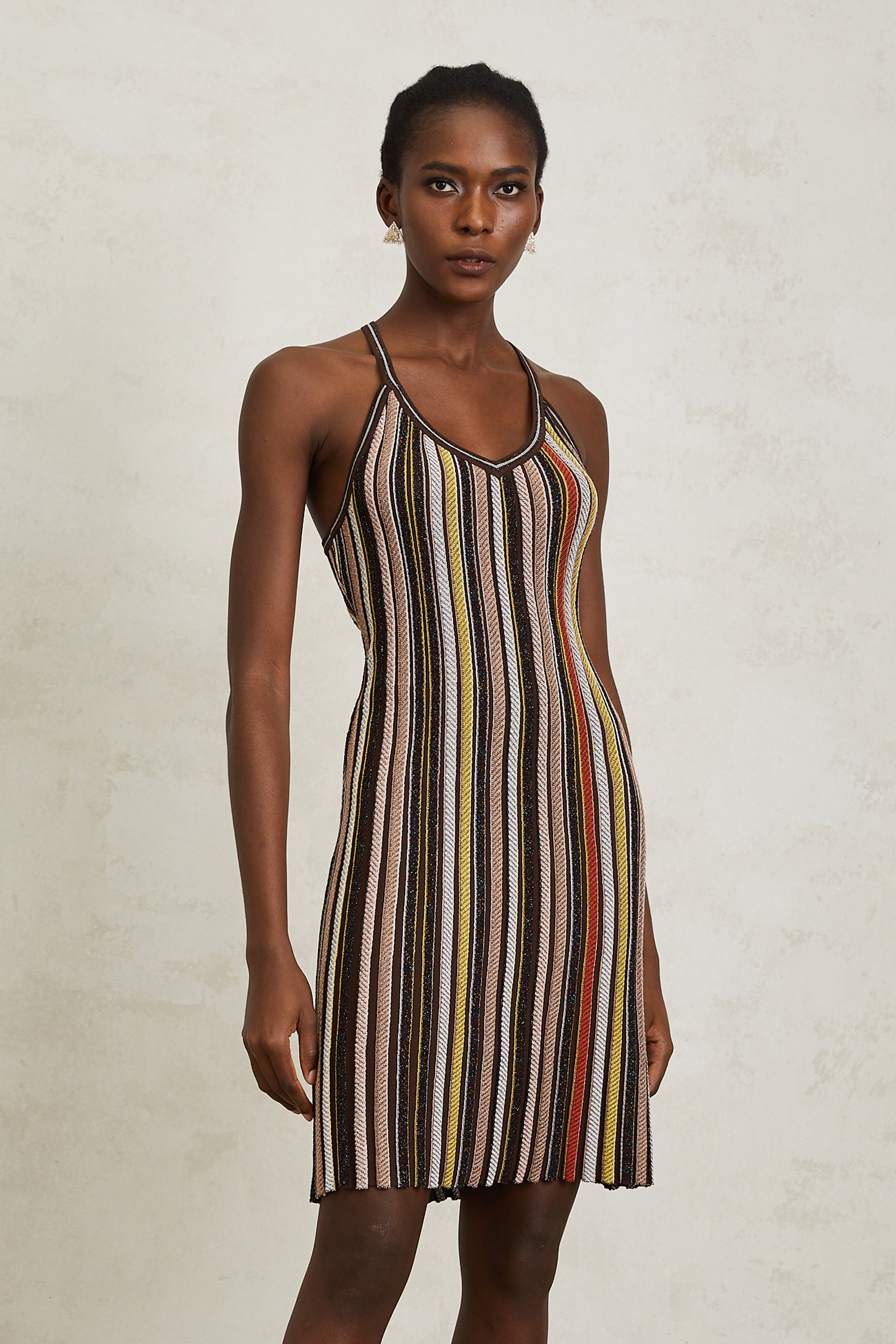 Harper Brown Striped Knit Mini Dress