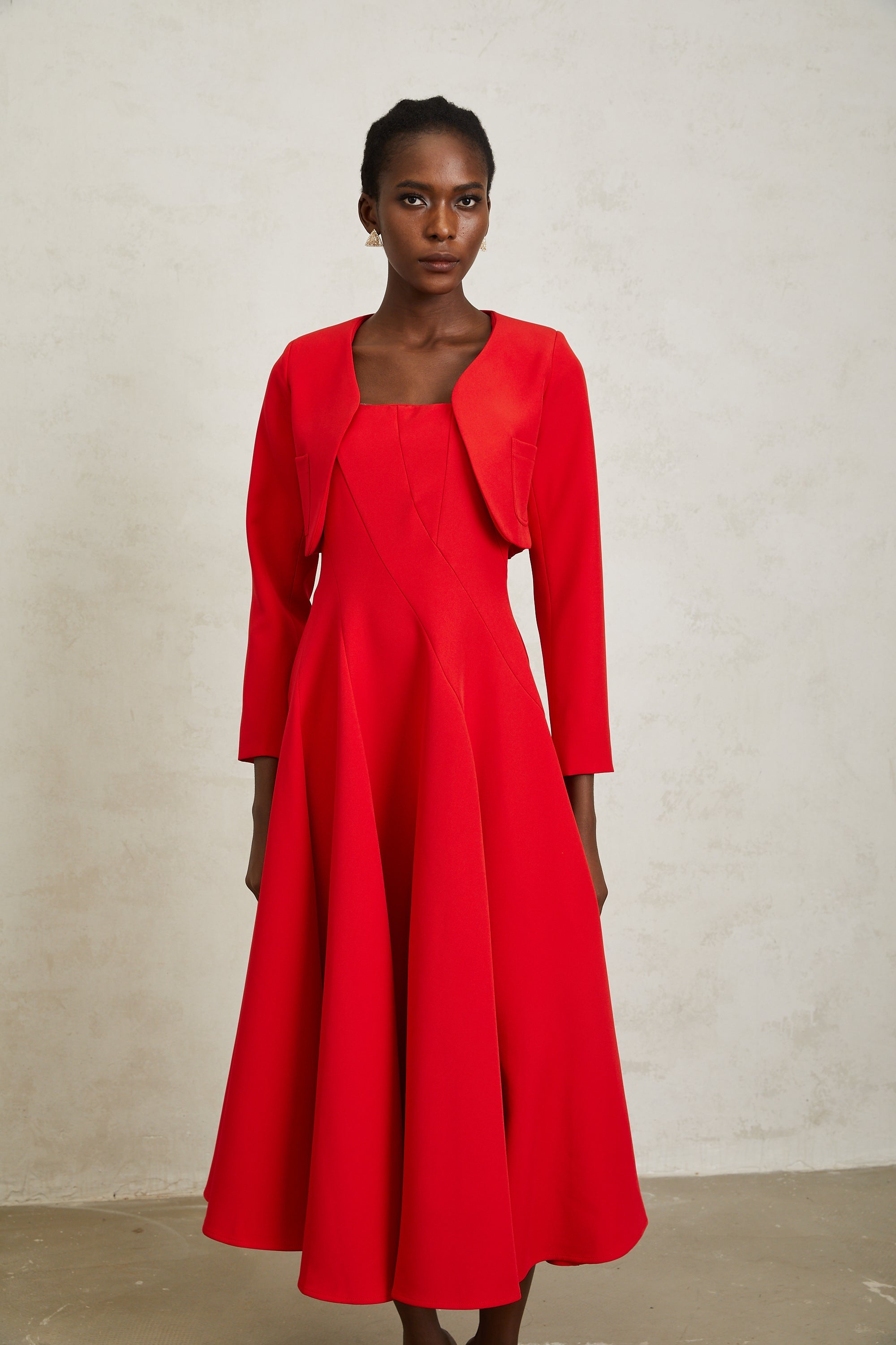 Patricia Red Cropped Jacket & Dress Set (Final Sale-US Only)