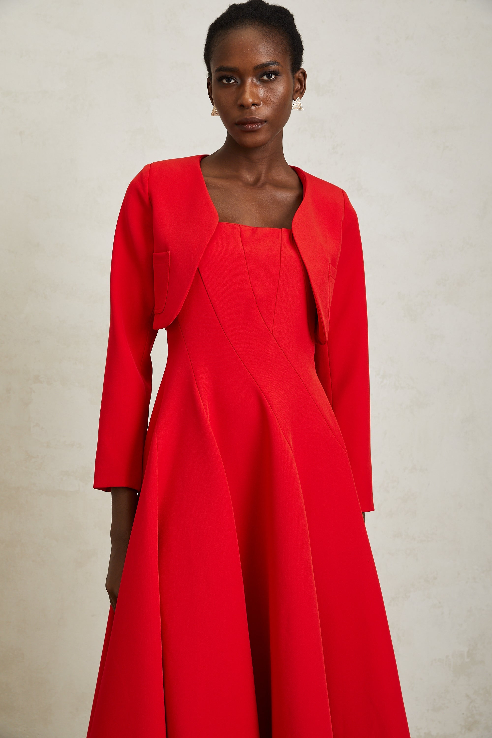 Patricia Red Cropped Jacket & Dress Set (Final Sale-US Only)