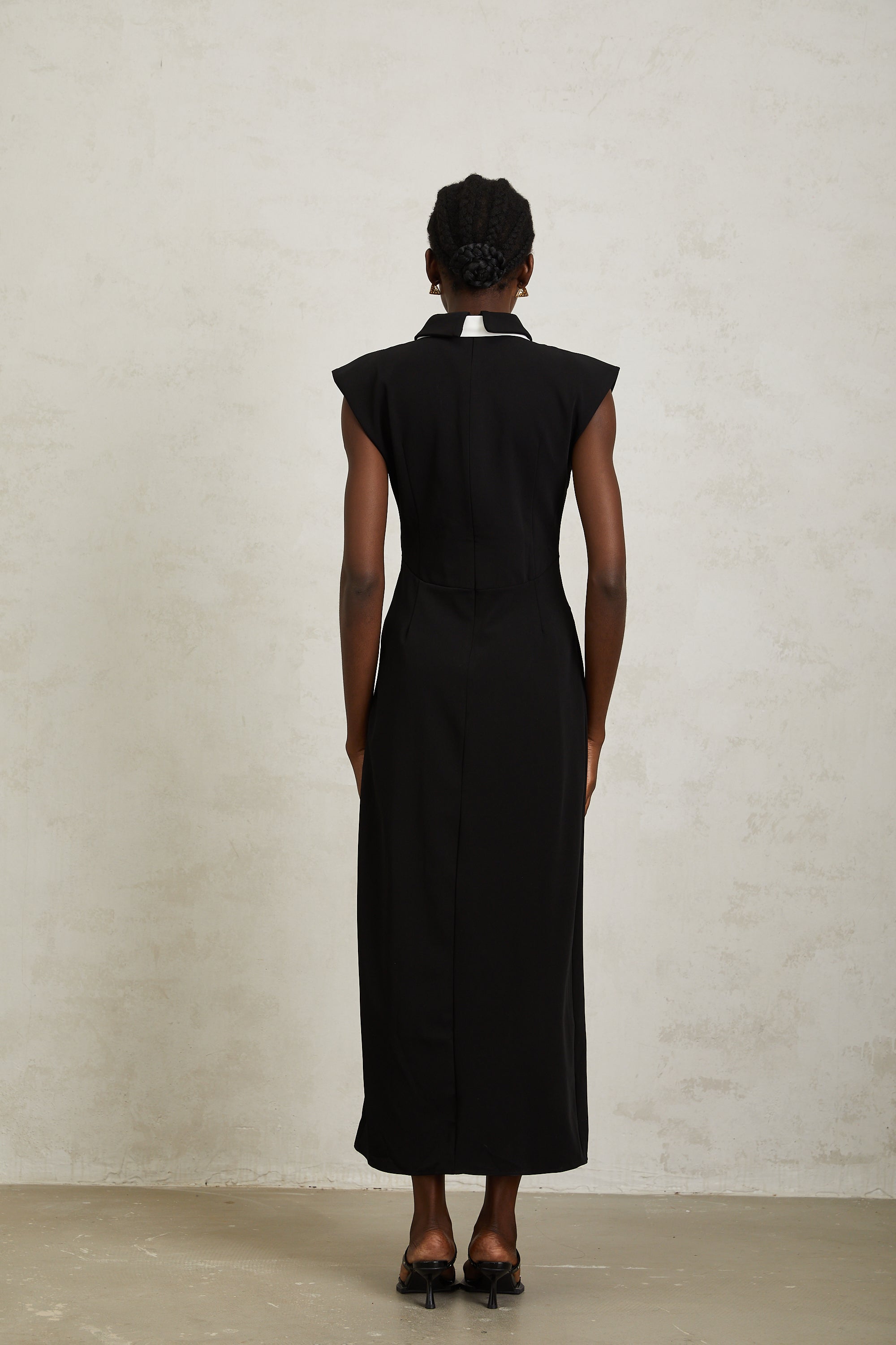Daniela Black Necktie High Slit Midi Dress