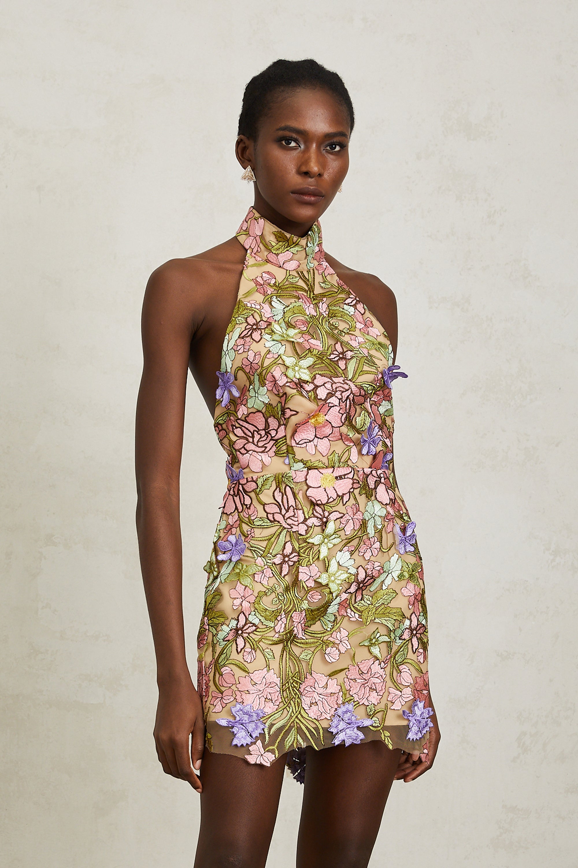 Consuelo Green Floral Embroidered Mesh Mini Dress (Final Sale-US Only)