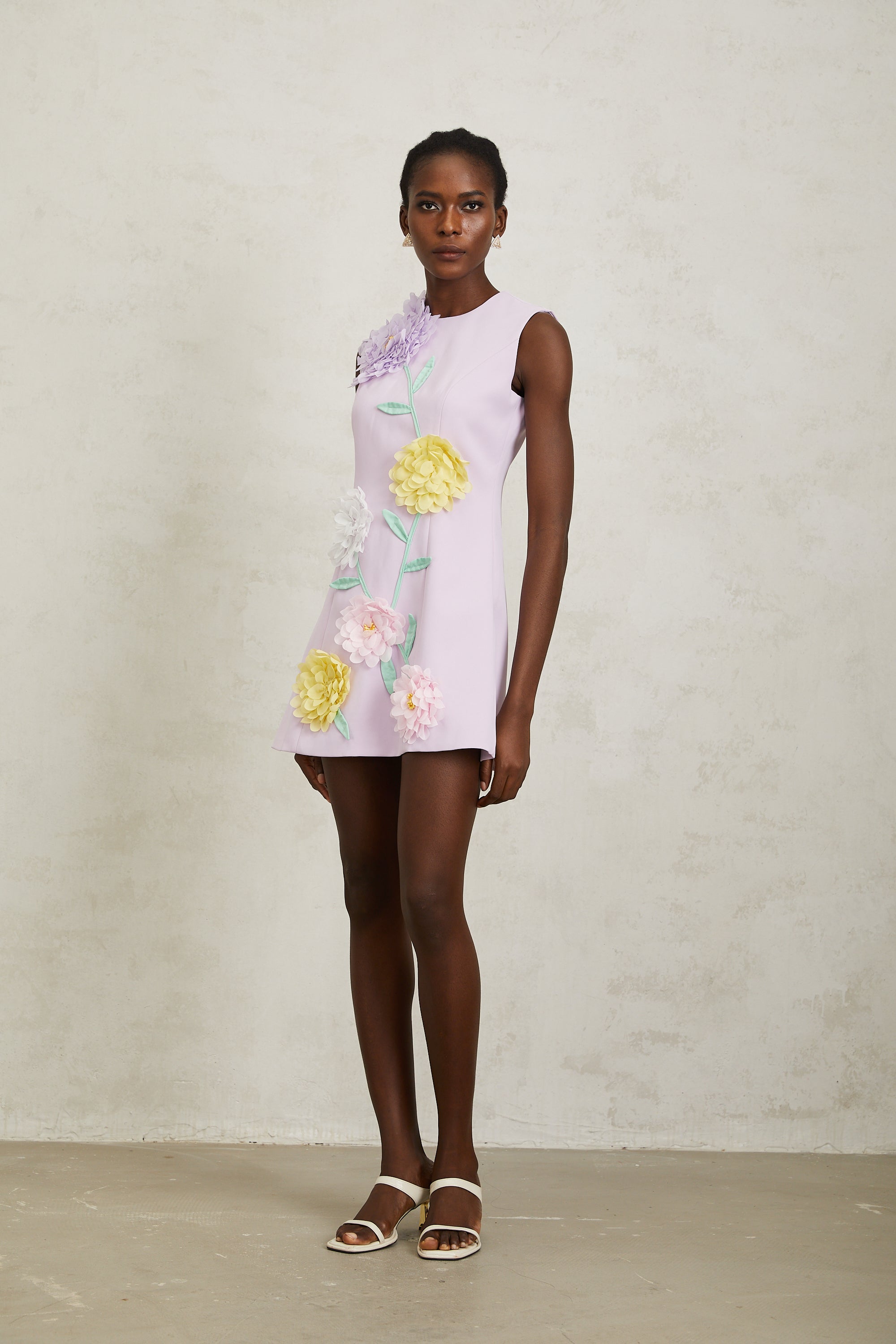 Véronique Purple 3D Petal Sleeveless Mini Dress - purple