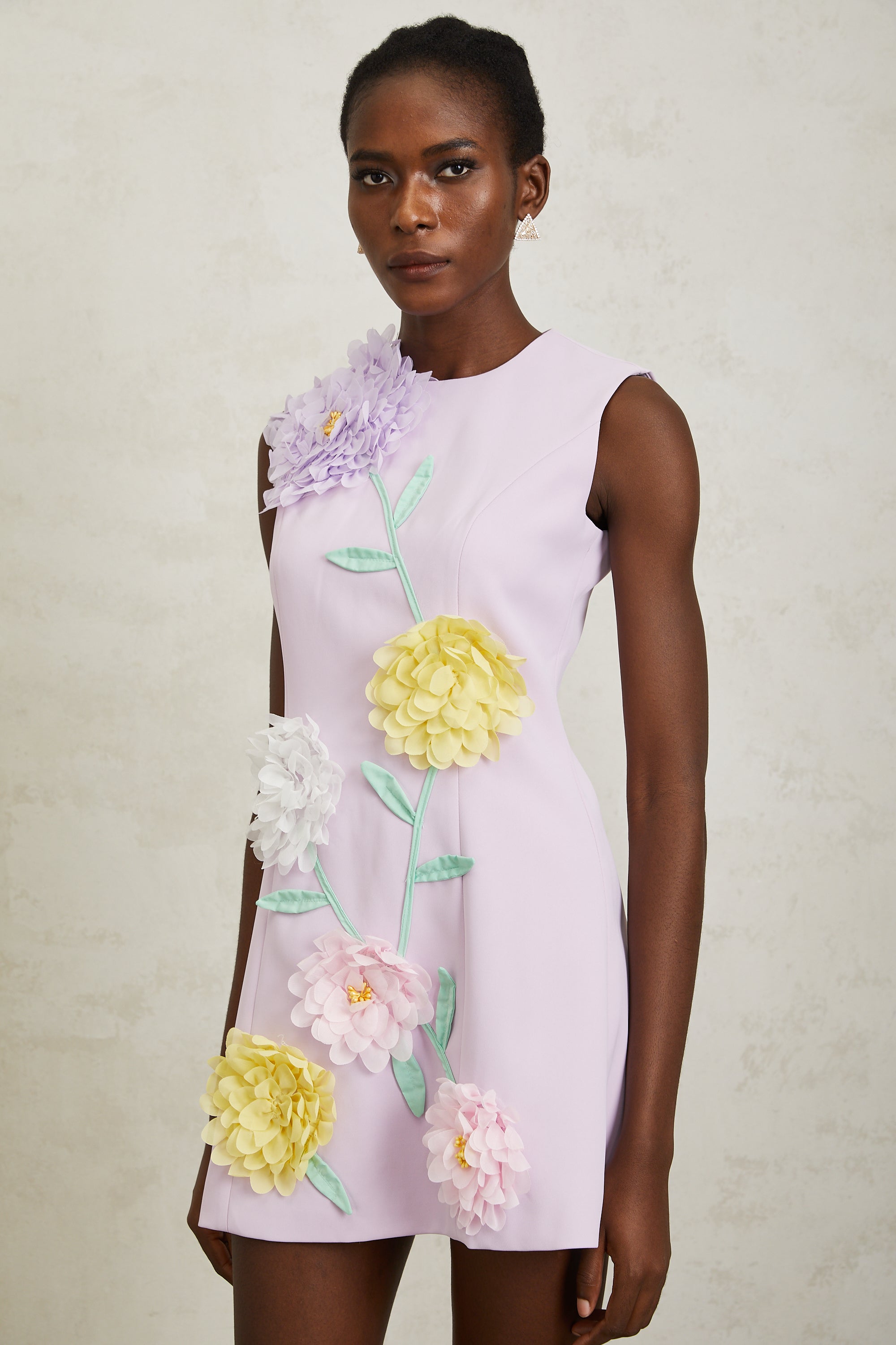 Véronique Purple 3D Petal Sleeveless Mini Dress - purple