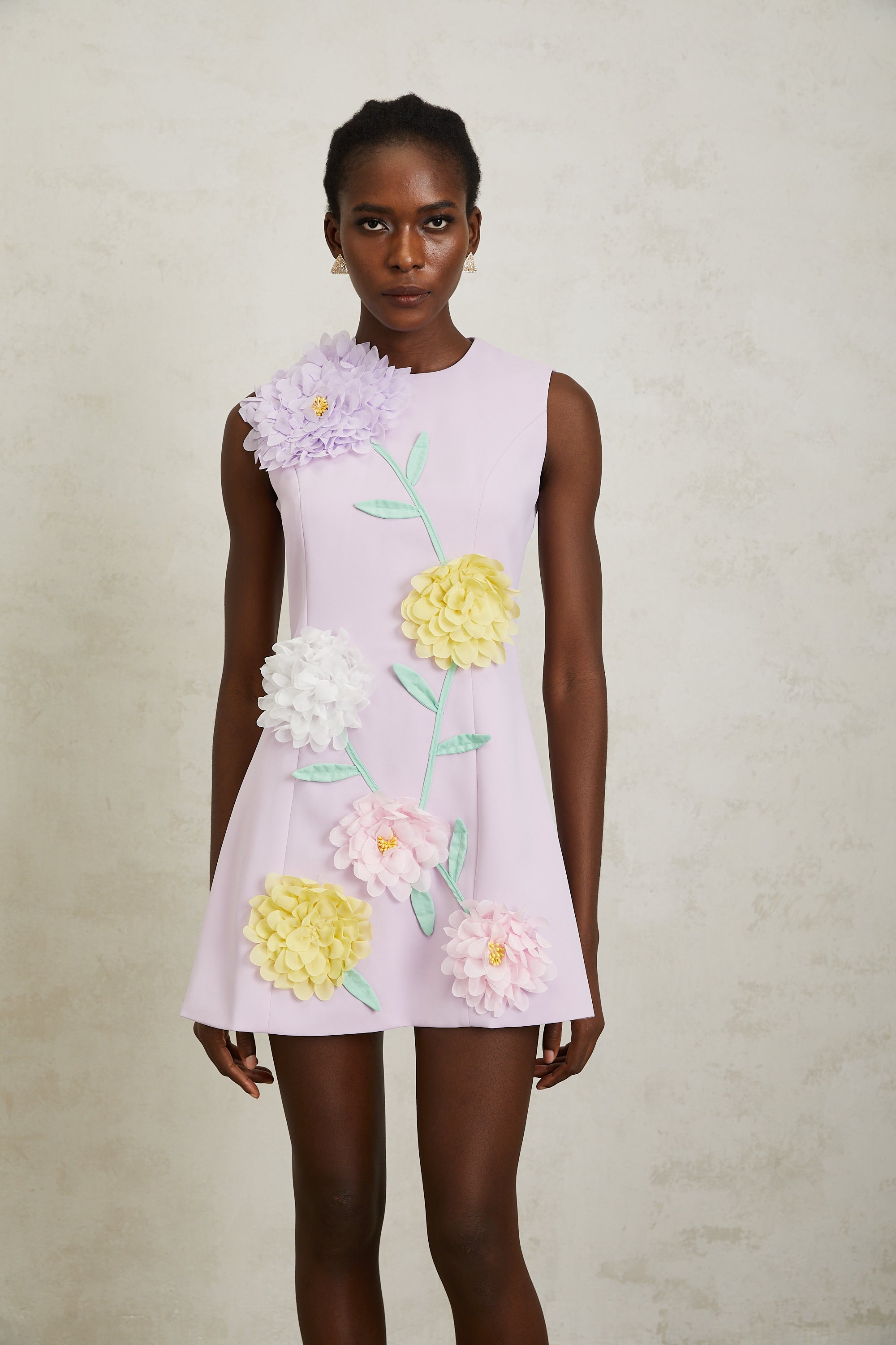 Véronique Purple 3D Petal Sleeveless Mini Dress - purple