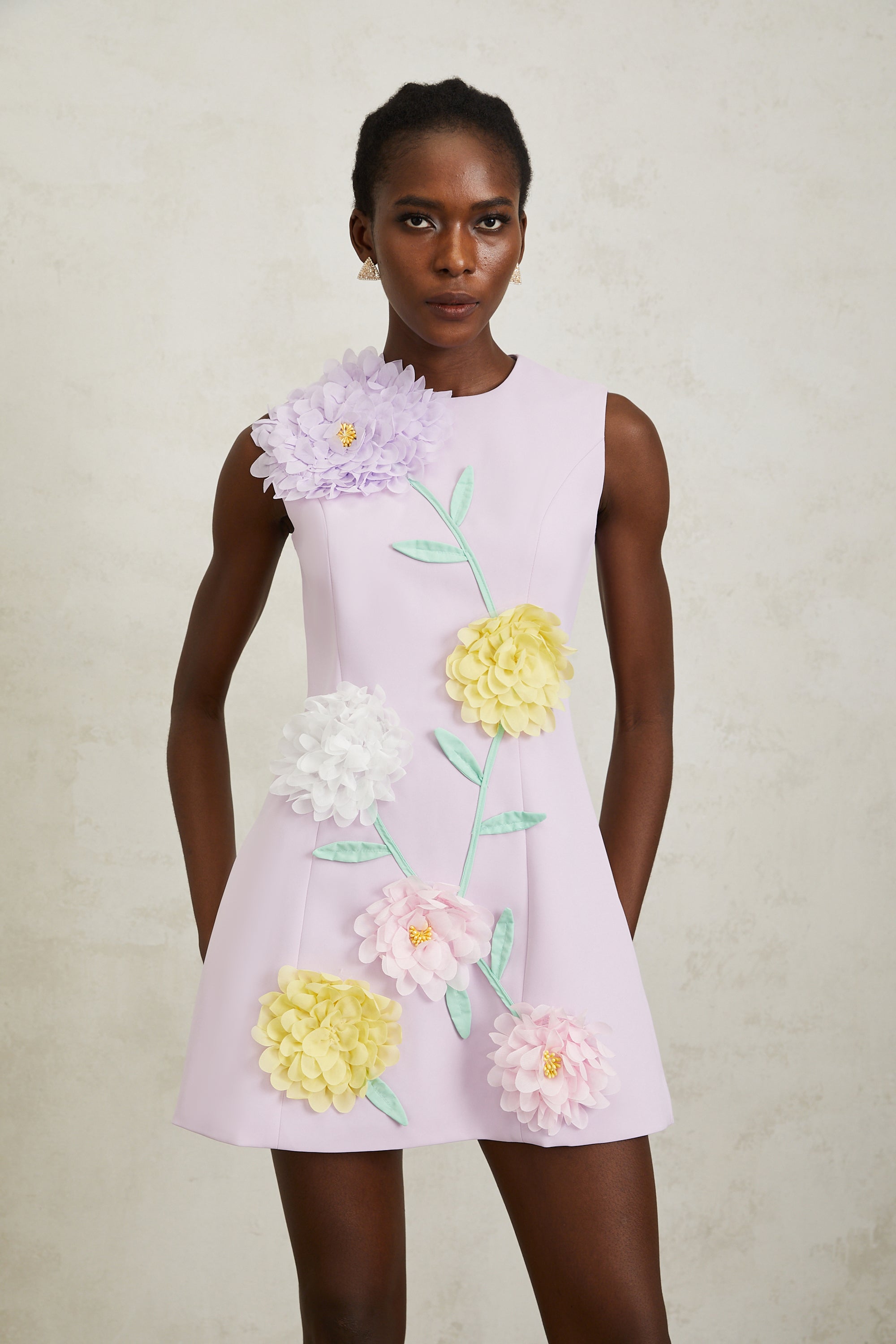 Véronique Purple 3D Petal Sleeveless Mini Dress - purple