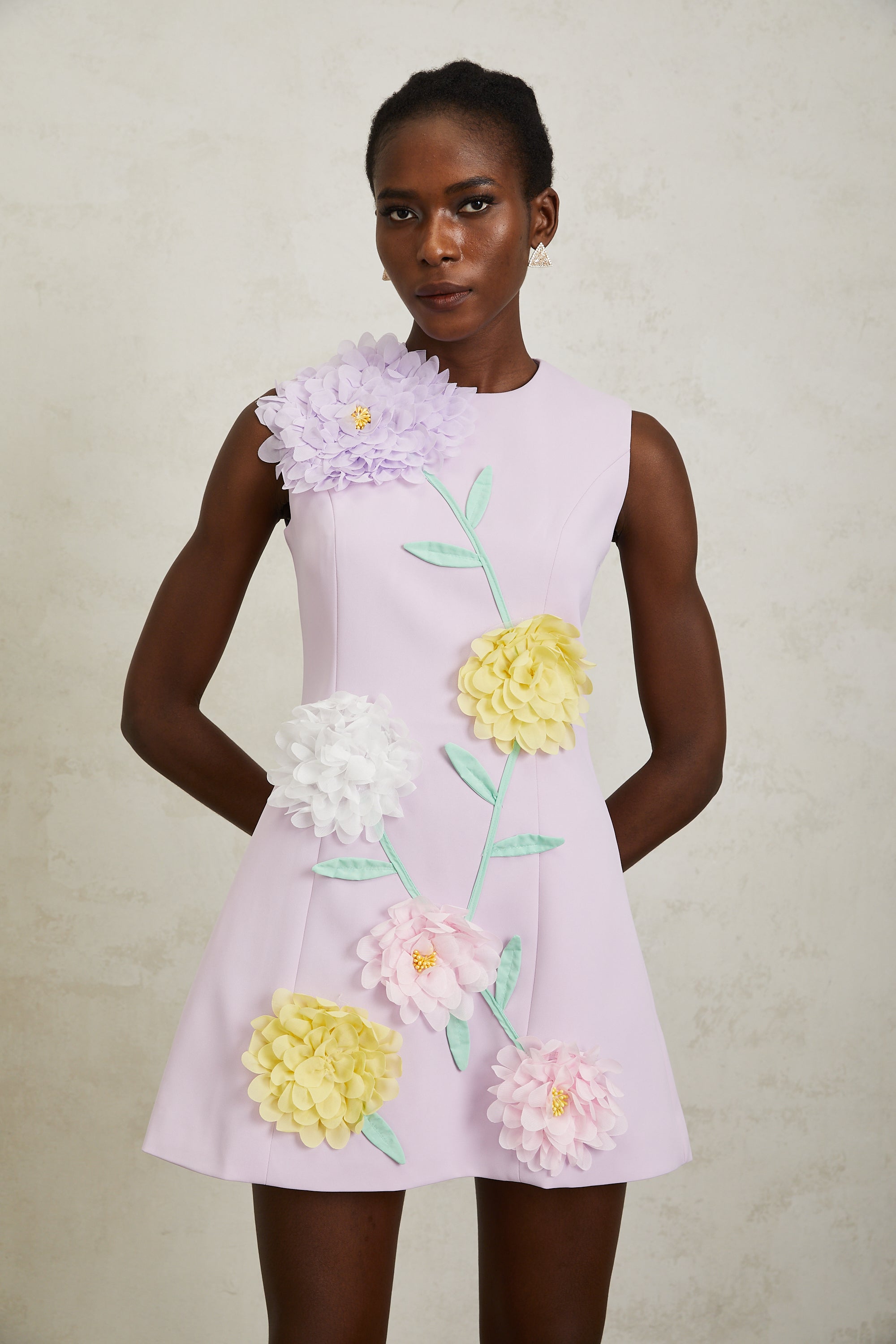 Véronique Purple 3D Petal Sleeveless Mini Dress - purple