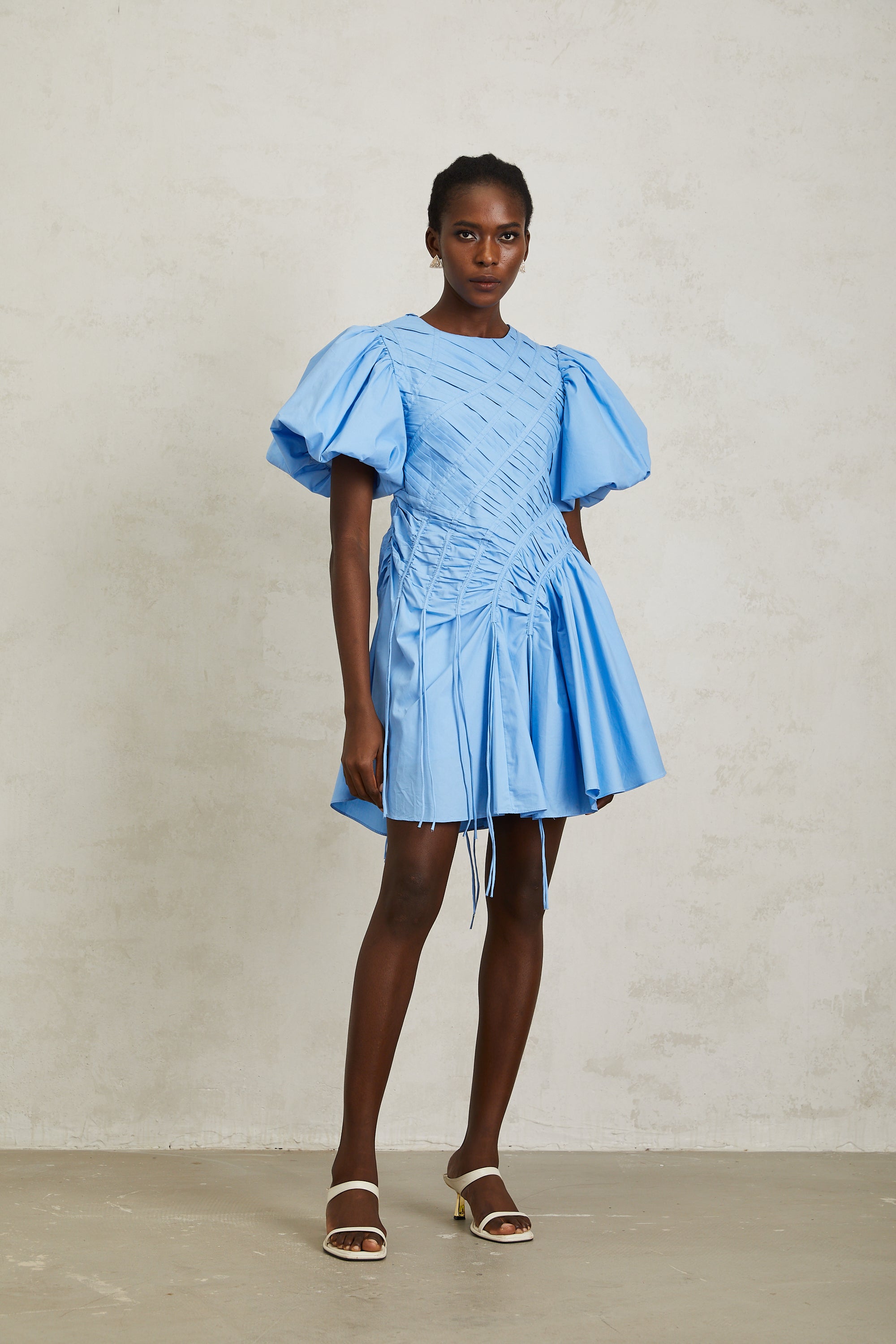 Amaryllis Blue Ruched Drawstring Hem Mini Dress (Final Sale-US Only)