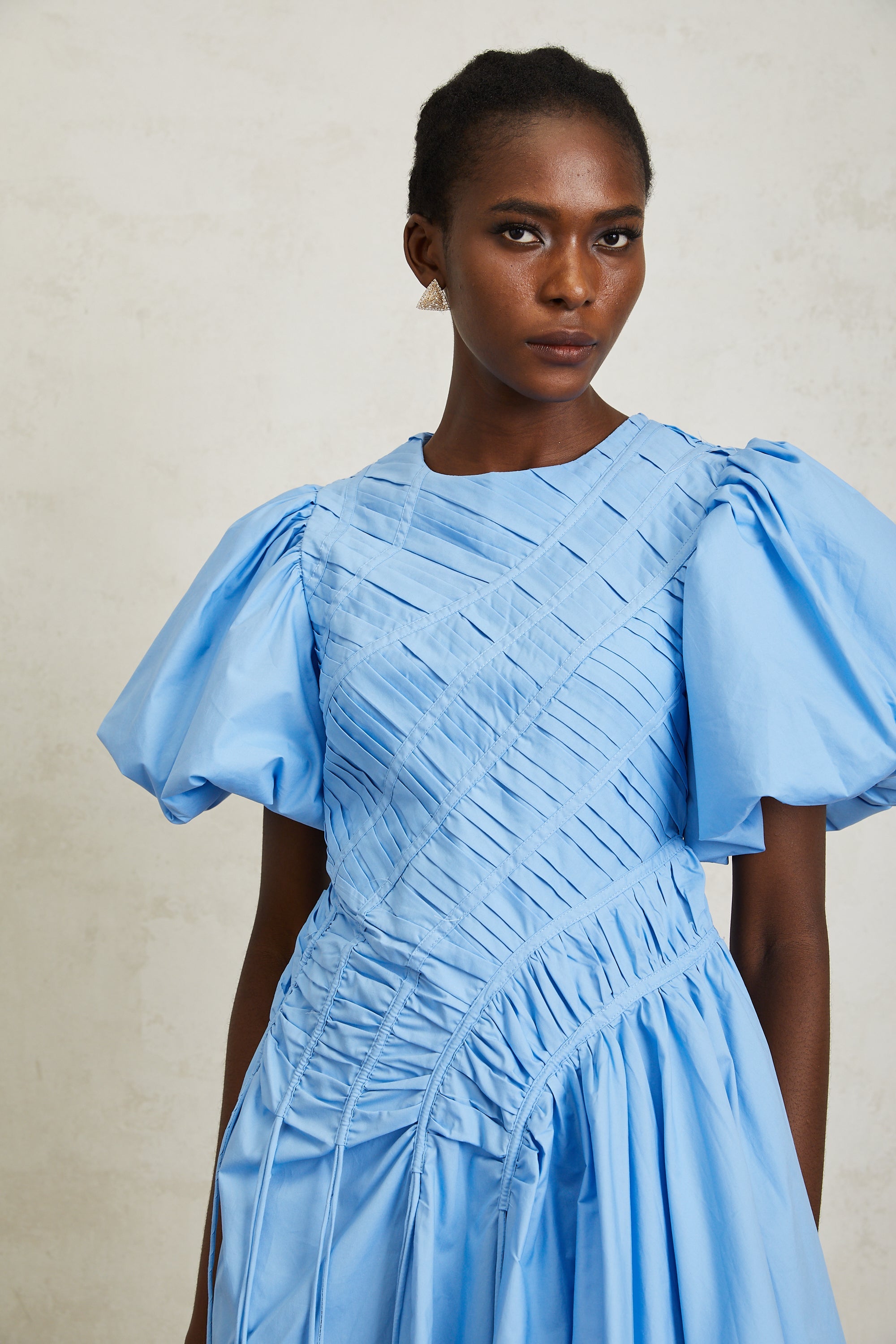 Amaryllis Blue Ruched Drawstring Hem Mini Dress (Final Sale-US Only)