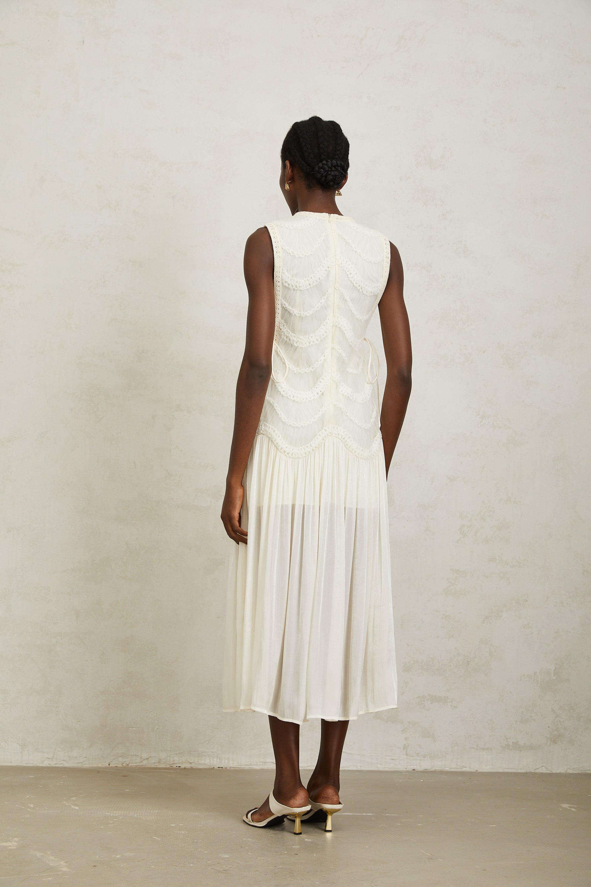 Blanche Off White Floral Crochet Midi Dress