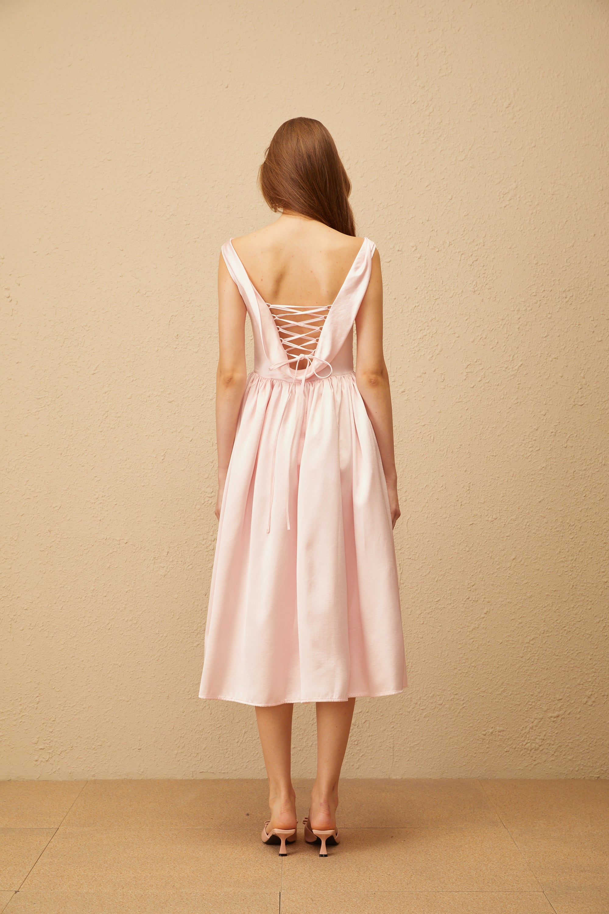 Althéa Pink Cowl Neck Voluminous Midi Dress