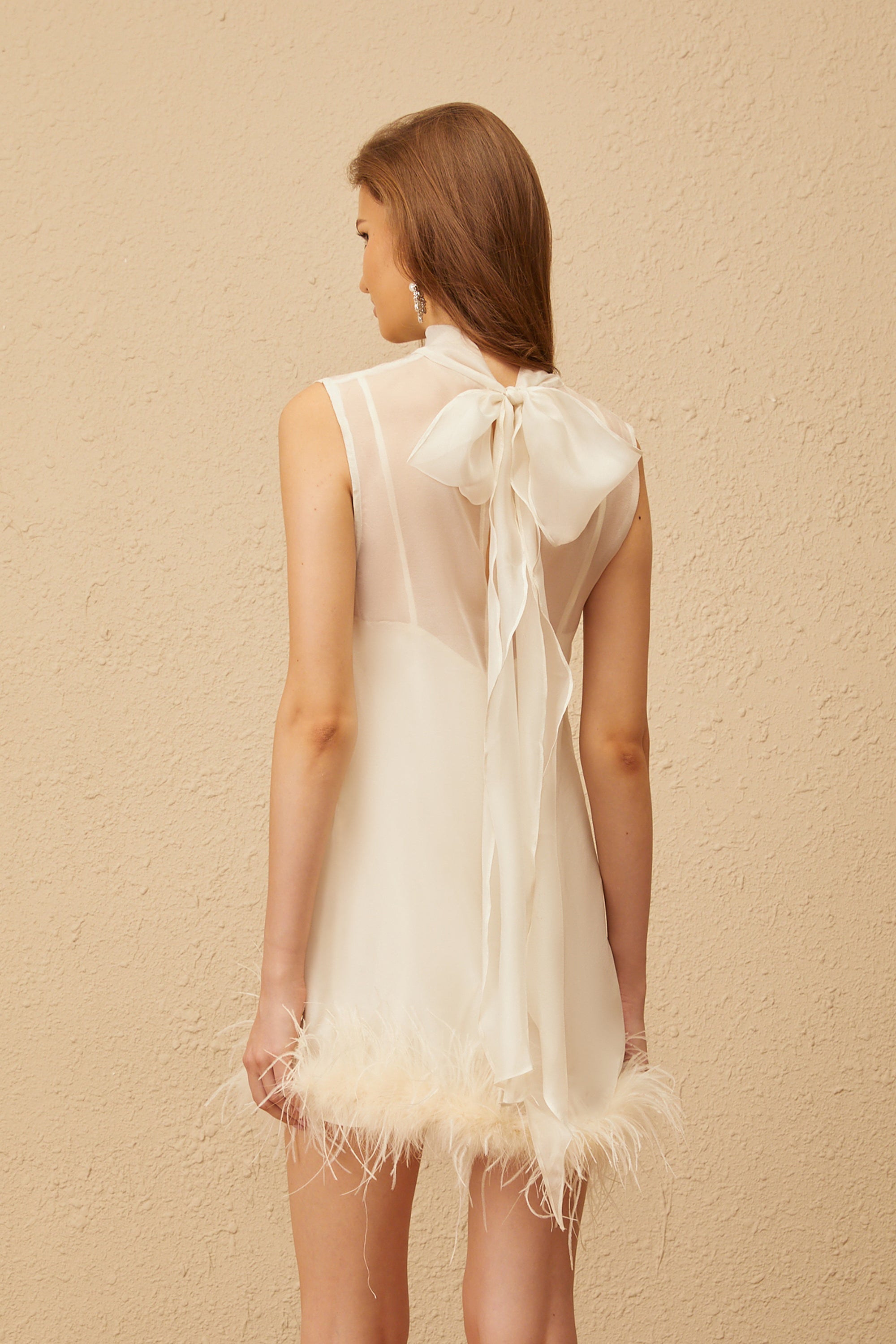 Adrienne White Feather Trim Mini Dress