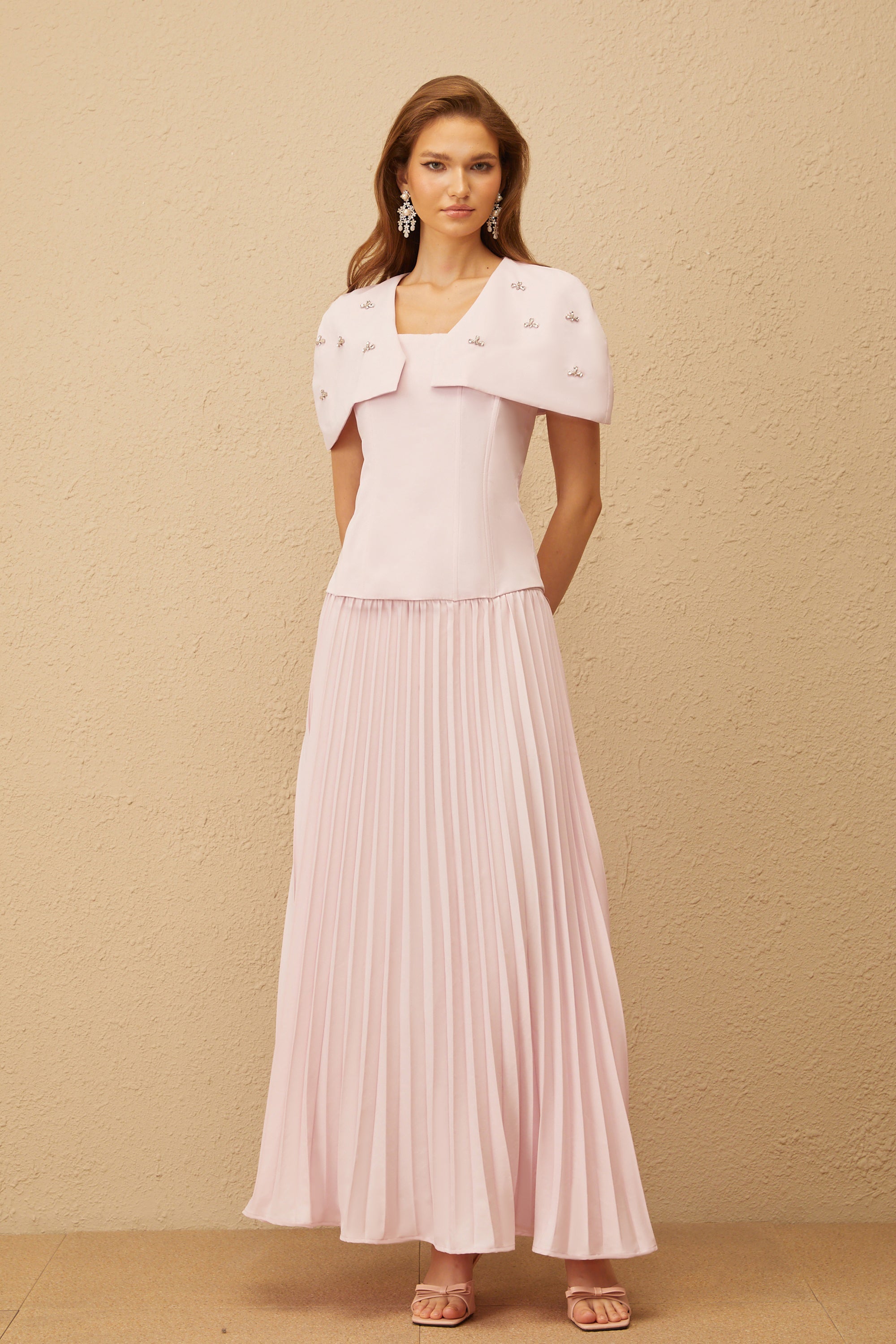 Latika Pink Shawl-Detail Pleated Top & Skirt Co-ord (Final Sale-US Only)