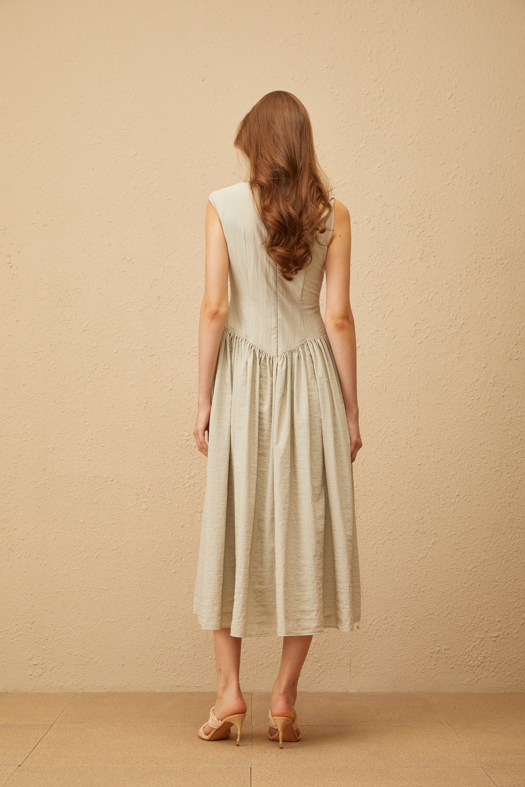 Thorne Bean Green Asymmetrical Midi Dress