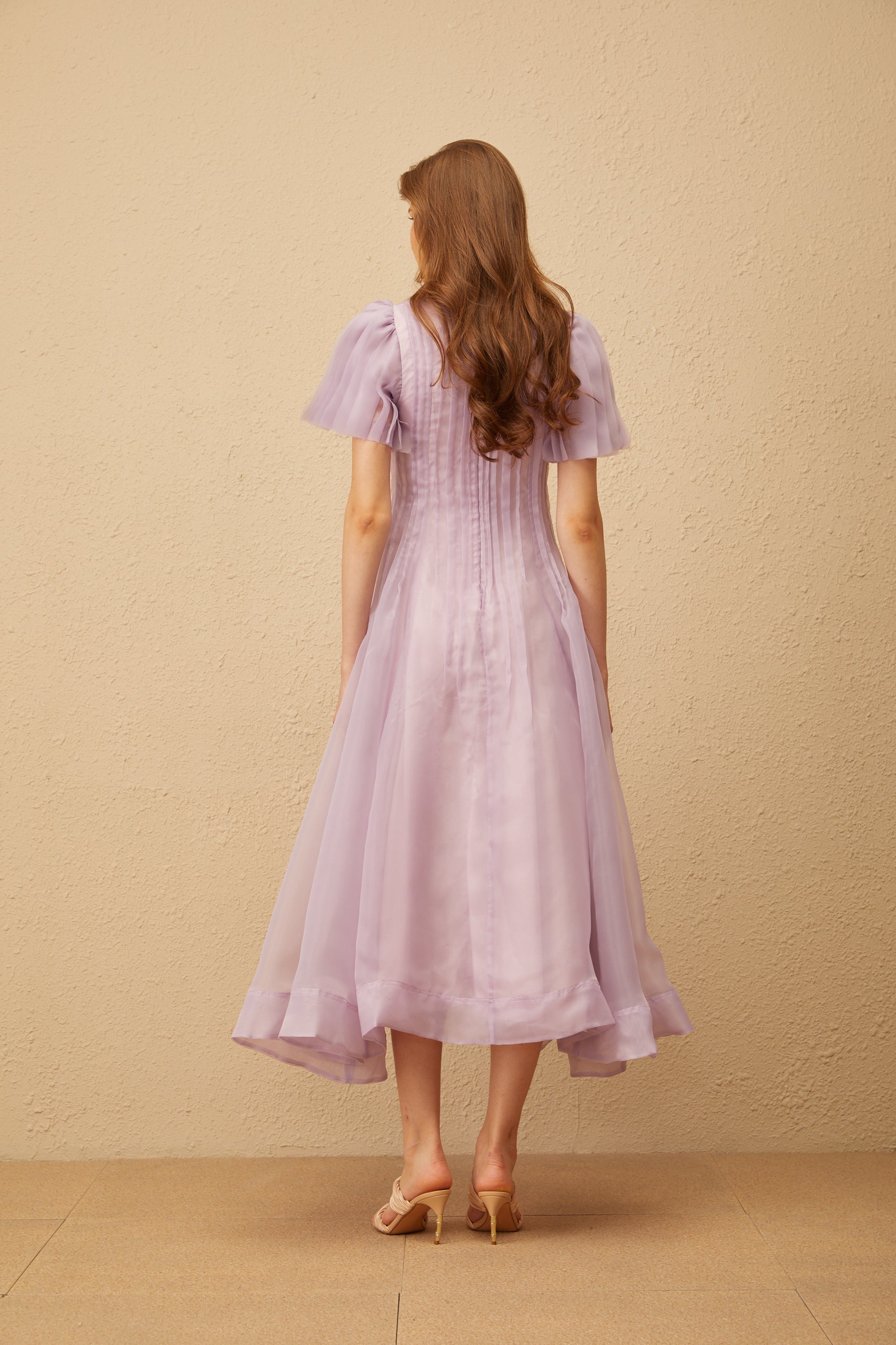 Léna Light Purple Pleated Organza Midi Dress