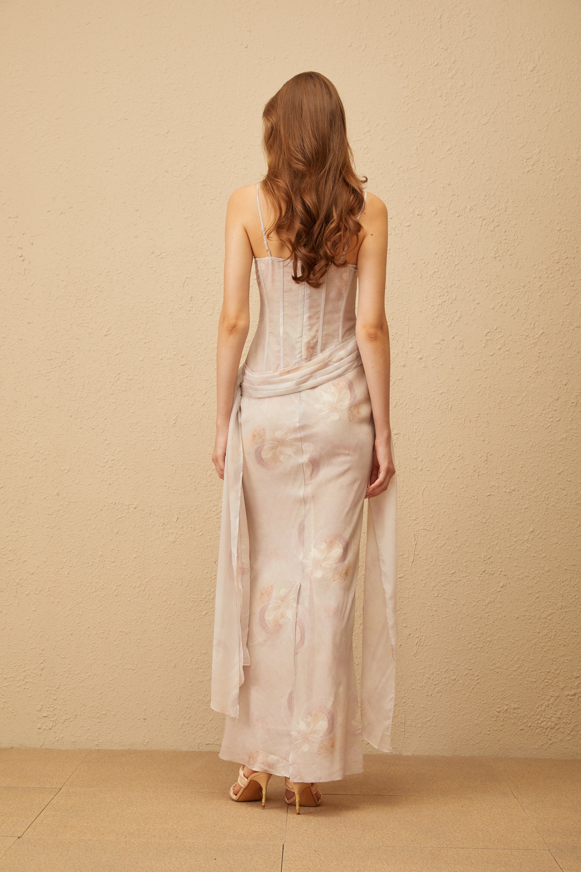 Emeline Grey Floral Print Corset Maxi Dress